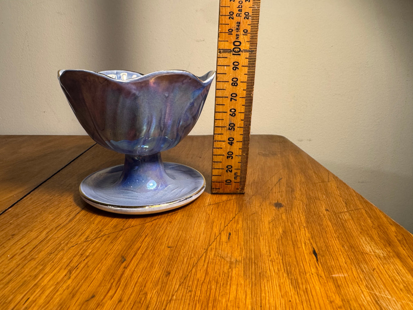 Lustre Maling Harlequin Flower Sundae Dish Blue/Purple Iridescent | Vintage Retro | Trinket Dish |