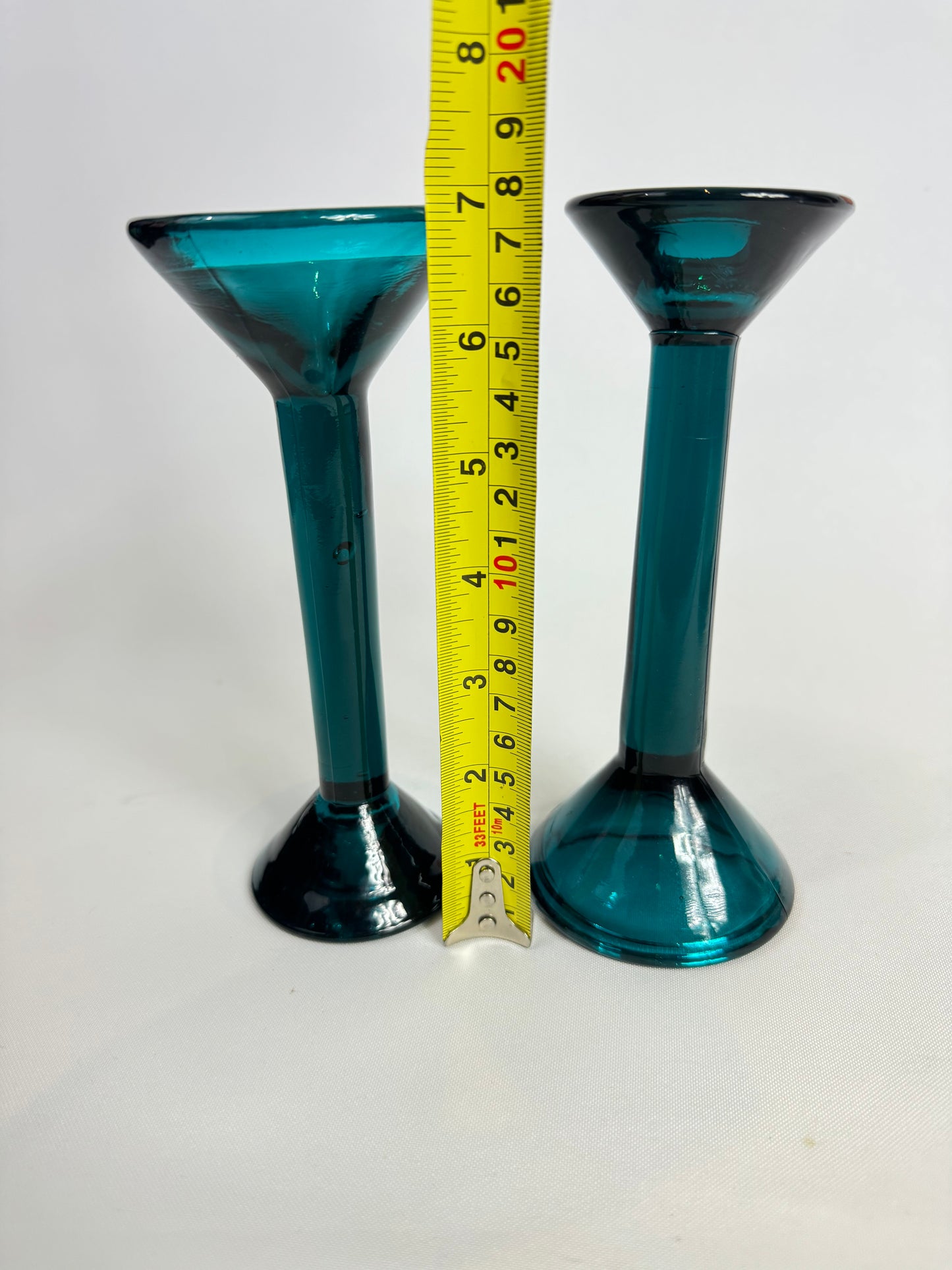 Turquoise Glass Candlestick Holders | Set of 2 | Vintage Retro