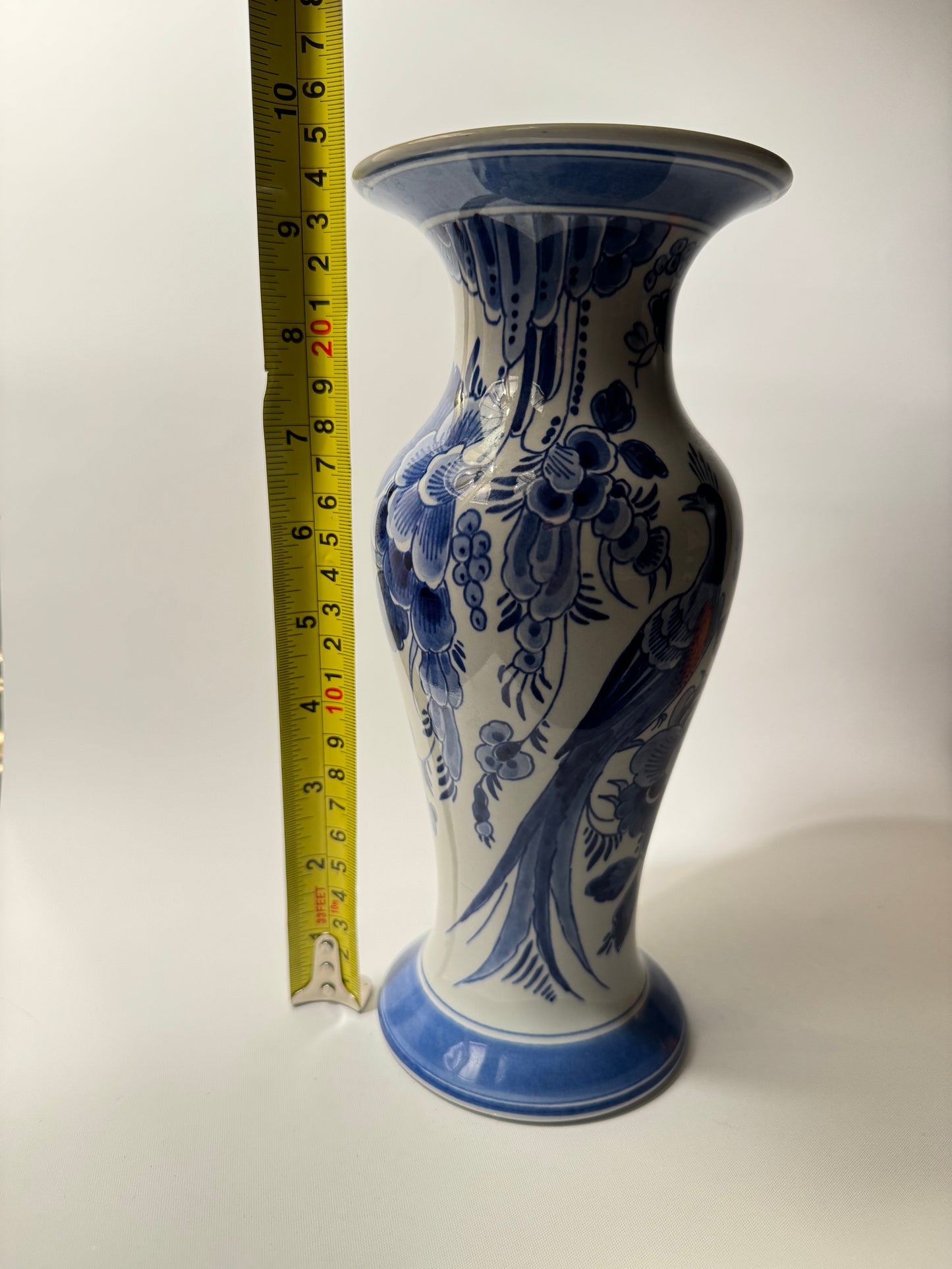 De Porceleyne Fles Royal Delft 1984 Handpainted Peacock Vase | Vintage Retro | Rare Unique |