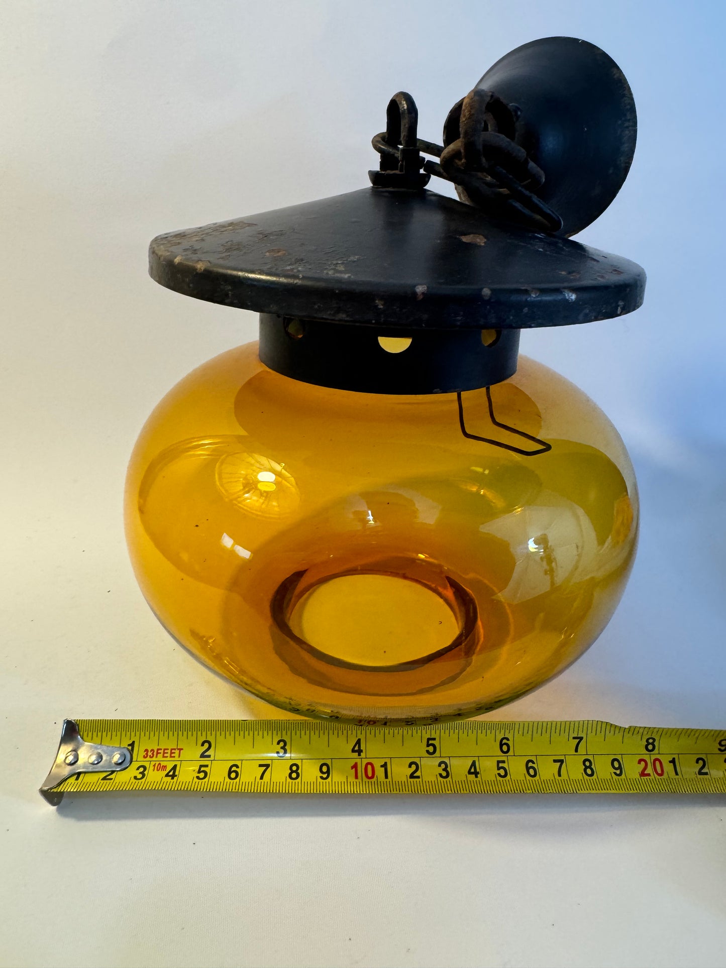 Antique Amber Glass Balloon Light Fitting | Iron | Made in Spain | Vintage Retro |