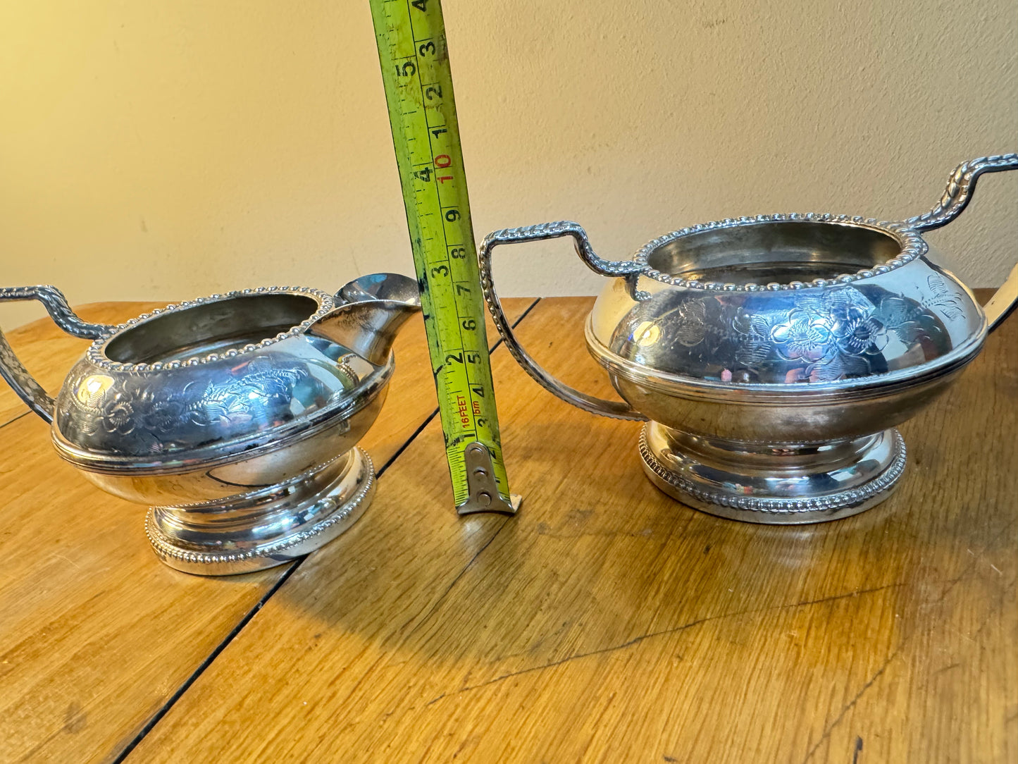 Silver Plated Sugar Bowl and Milk Jug | Hand Engraved | Made in England |