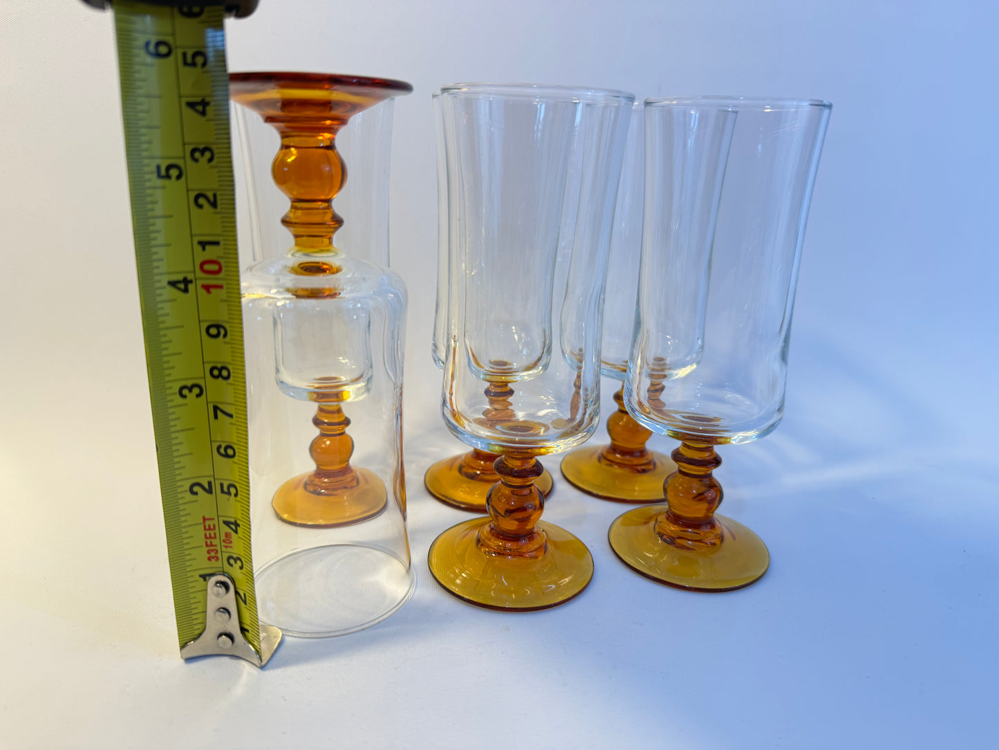 Luminarc Amber Stem Champagne Flute Glasses | Vintage Retro Barware | French Made in France