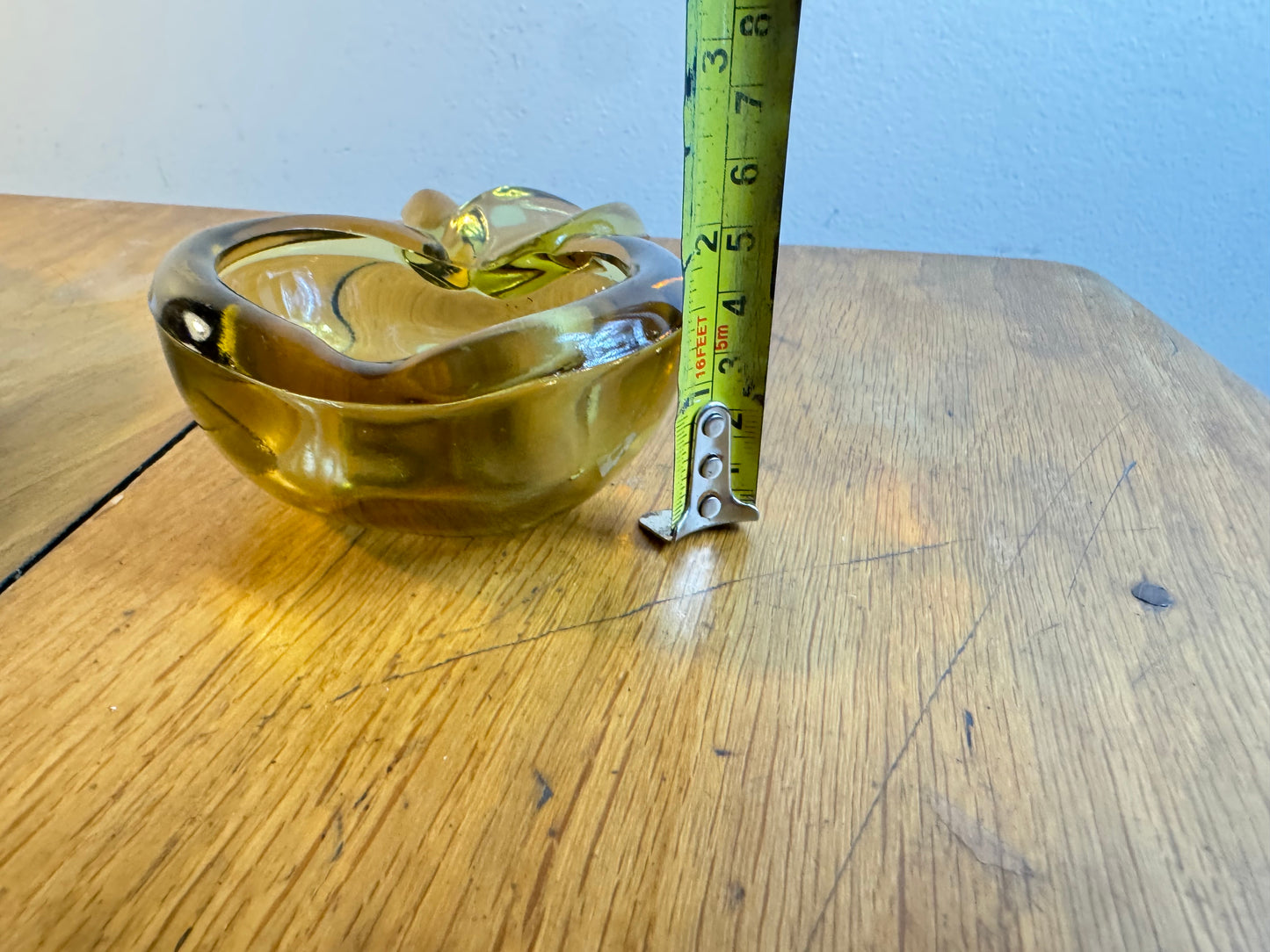 Yellow Thick Glass Apple Shaped Ashtray with Cigar Holder | Vintage Art Glass | Retro Kitsch |