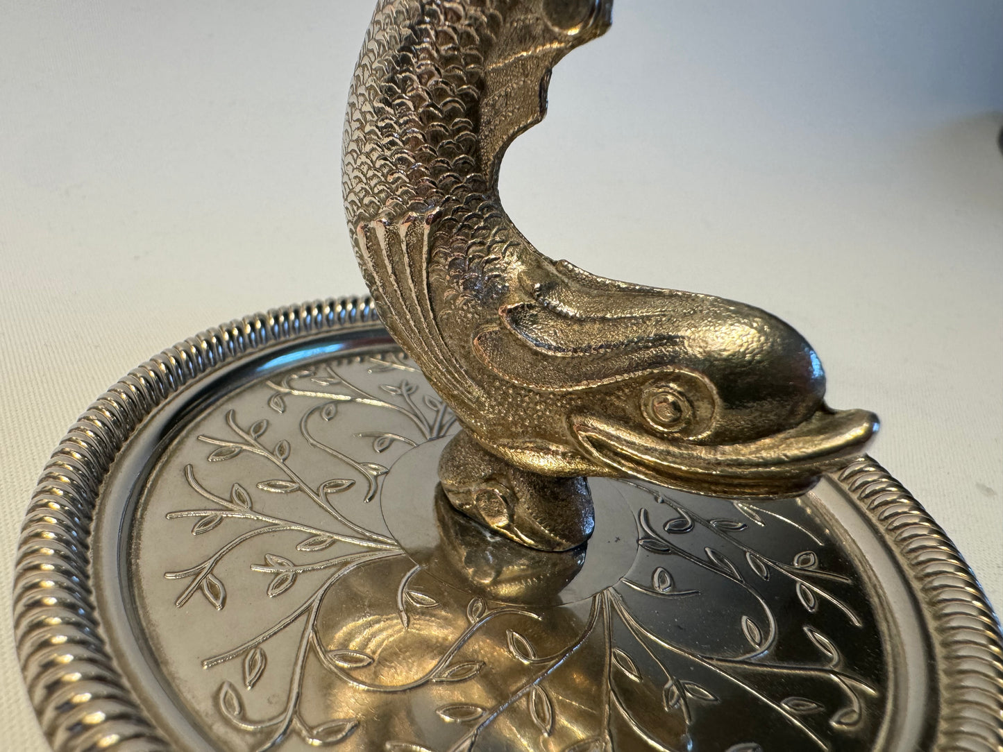 Silver Trinket Dish with Dolphin | Vintage Antique Style | Ring & Jewellery Dish | Zodiac Plate of England |