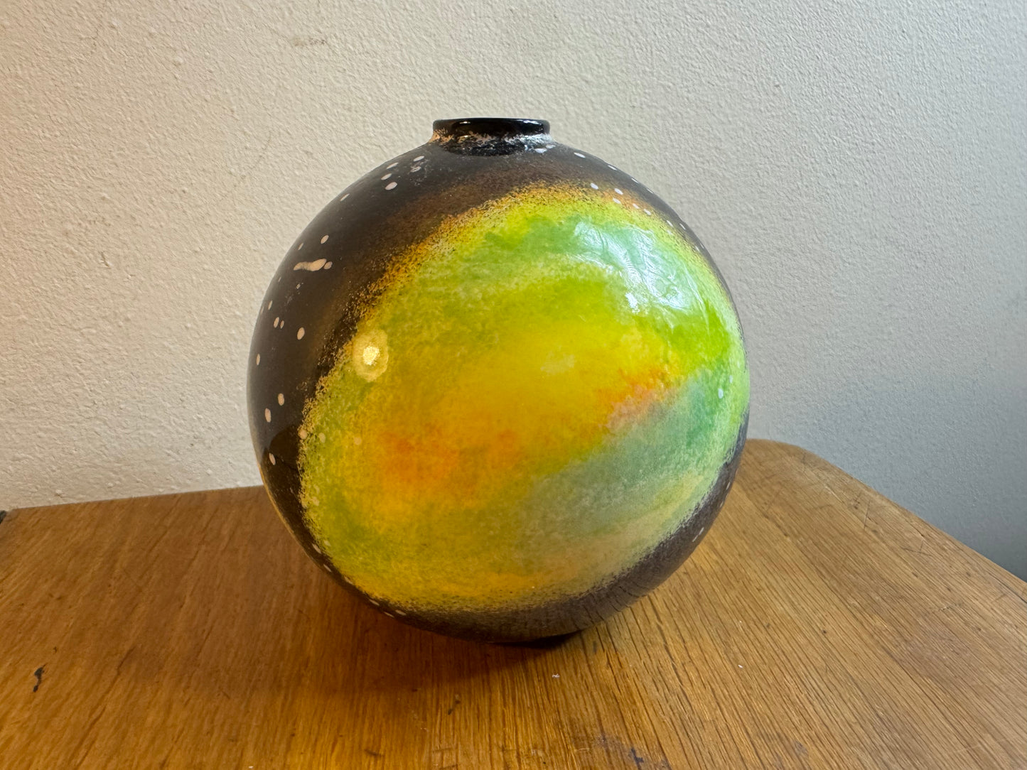 Small Studio Pottery Round Bud Vase | Galaxy Cosmic | Vintage Retro | MCM Mid Century Decor | Sphere Vase |