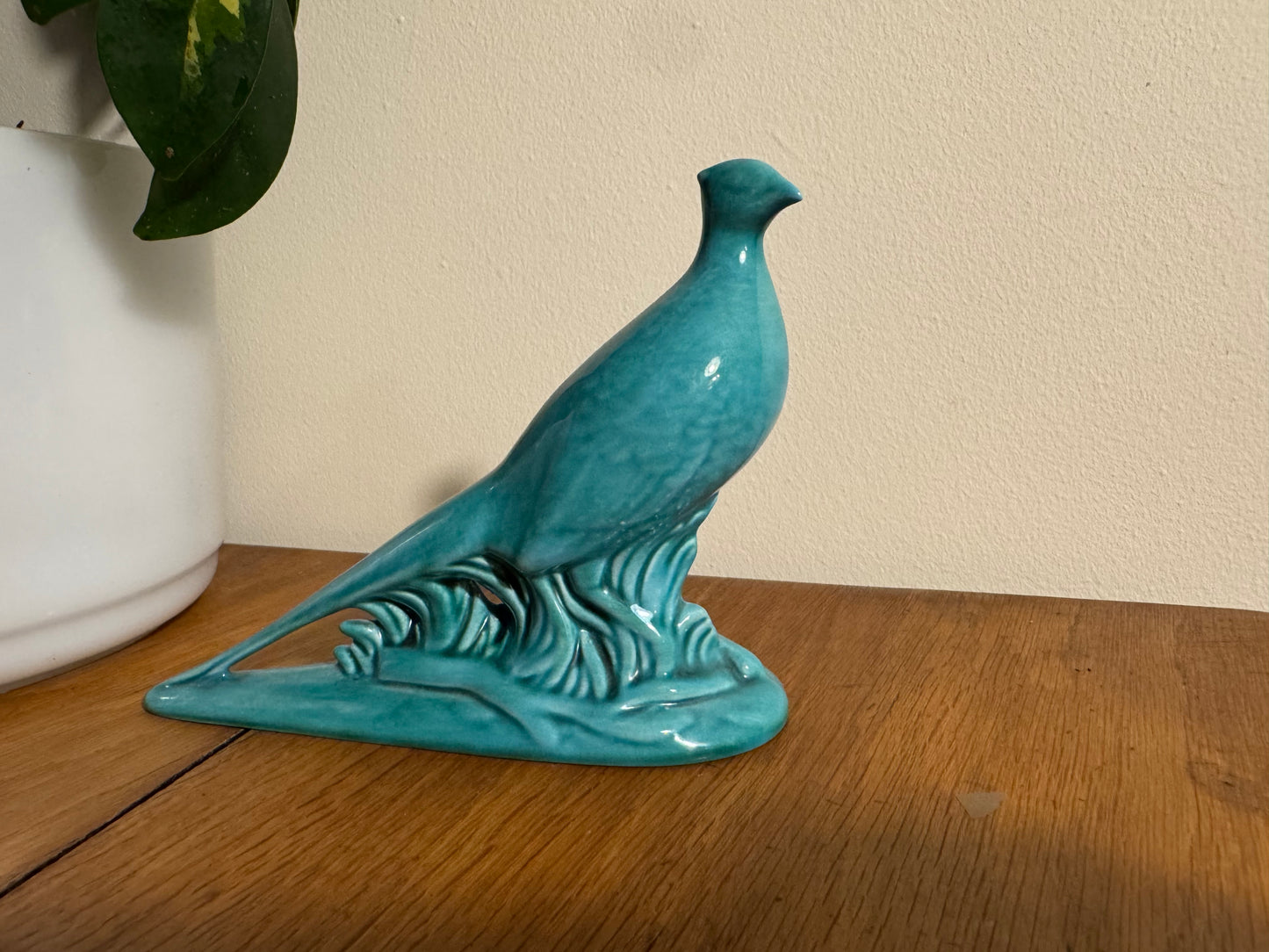 Turquoise Green Ceramic Pheasant Statue Ornament | Vintage Retro Decor | Made in UK |