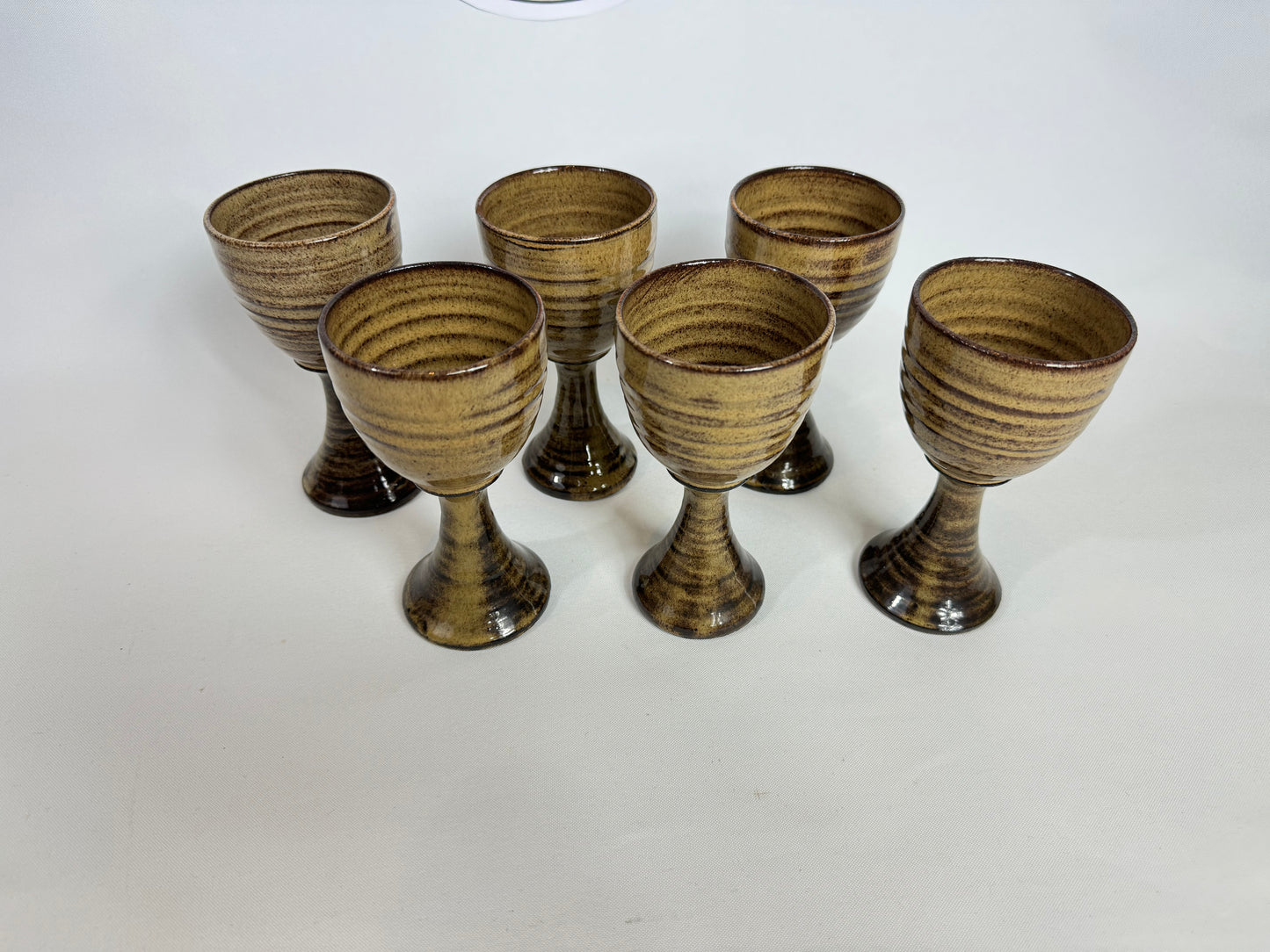 Stoneware Handmade Wine Glass/ Goblets | Vintage/Retro |Pottery | Barware | MCM Mid Century | Prop Set Dressing
