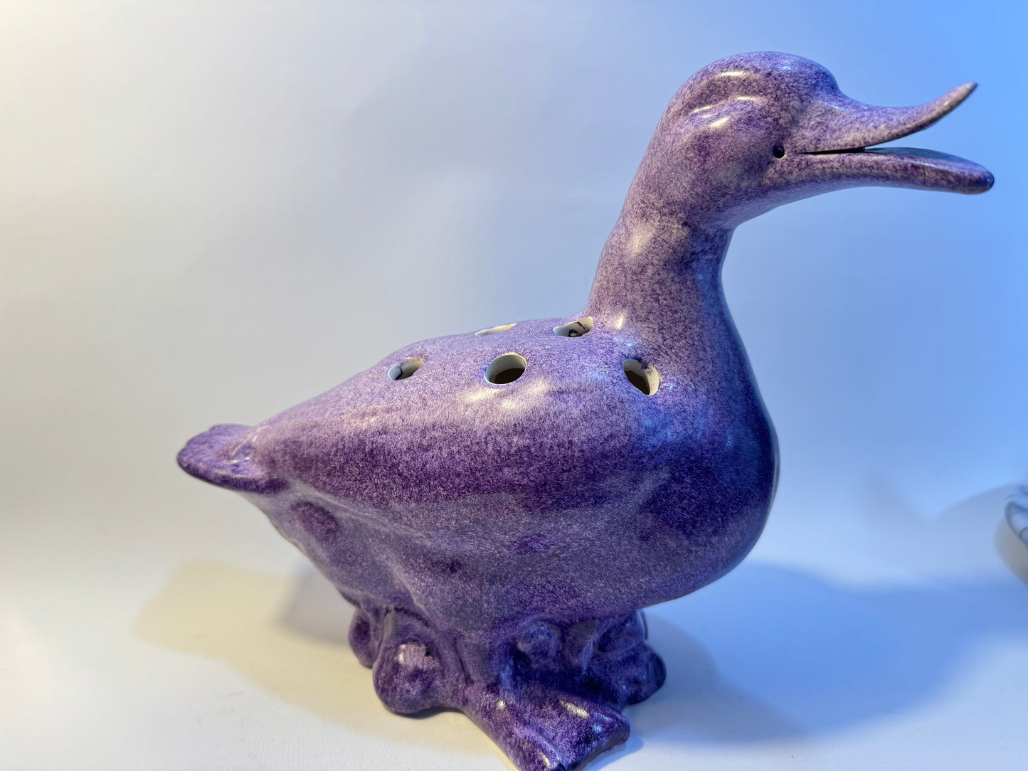 Ceramic Flower Duck | Vintage Retro | Purple Flower Frog Vase | French |