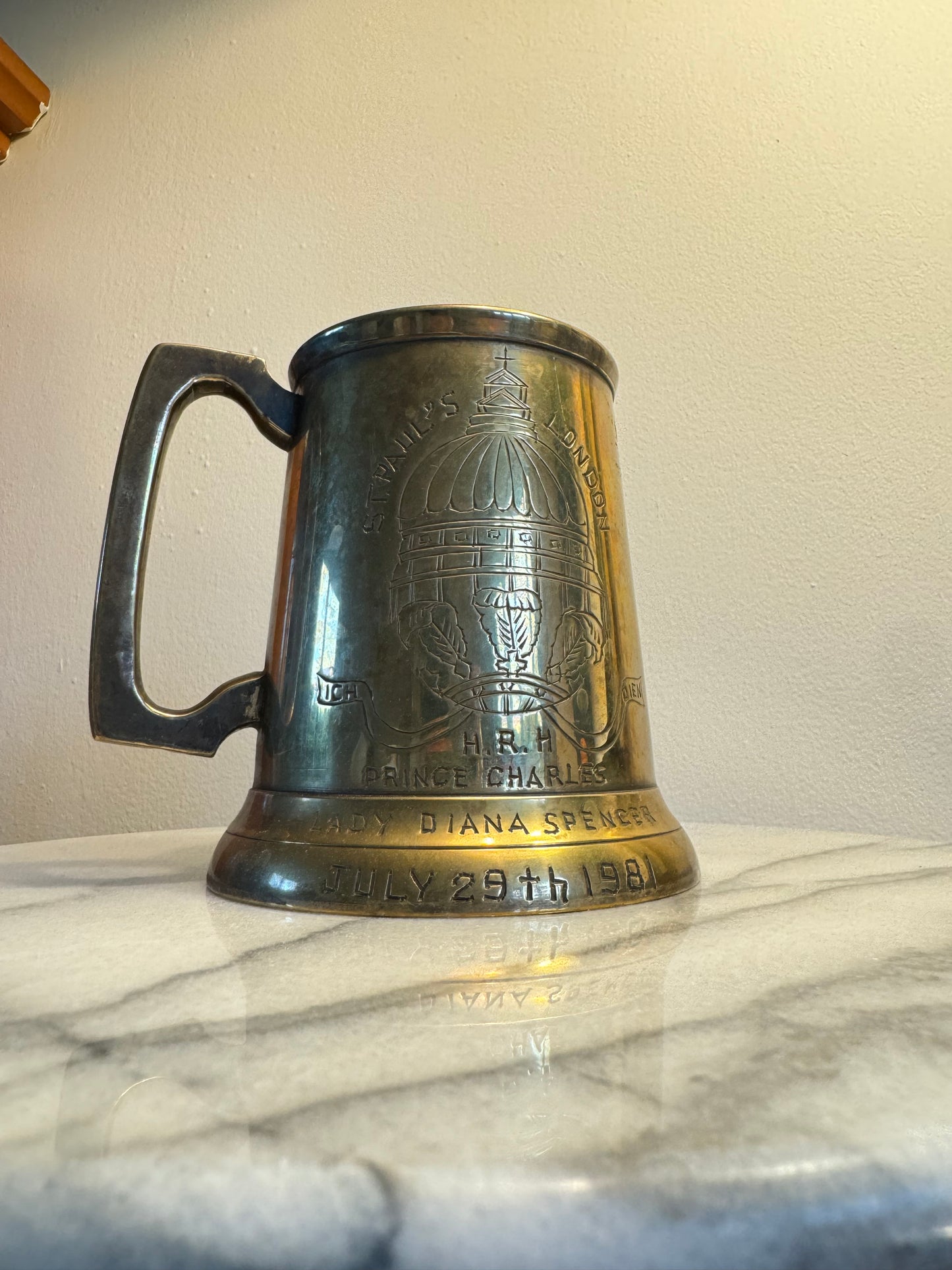 Prince Charles & Lady Diana Royal Wedding Tankard | Plated Brass | St. Paul’s Cathedral 1981 | Unique Vintage Retro | British Monarchy |