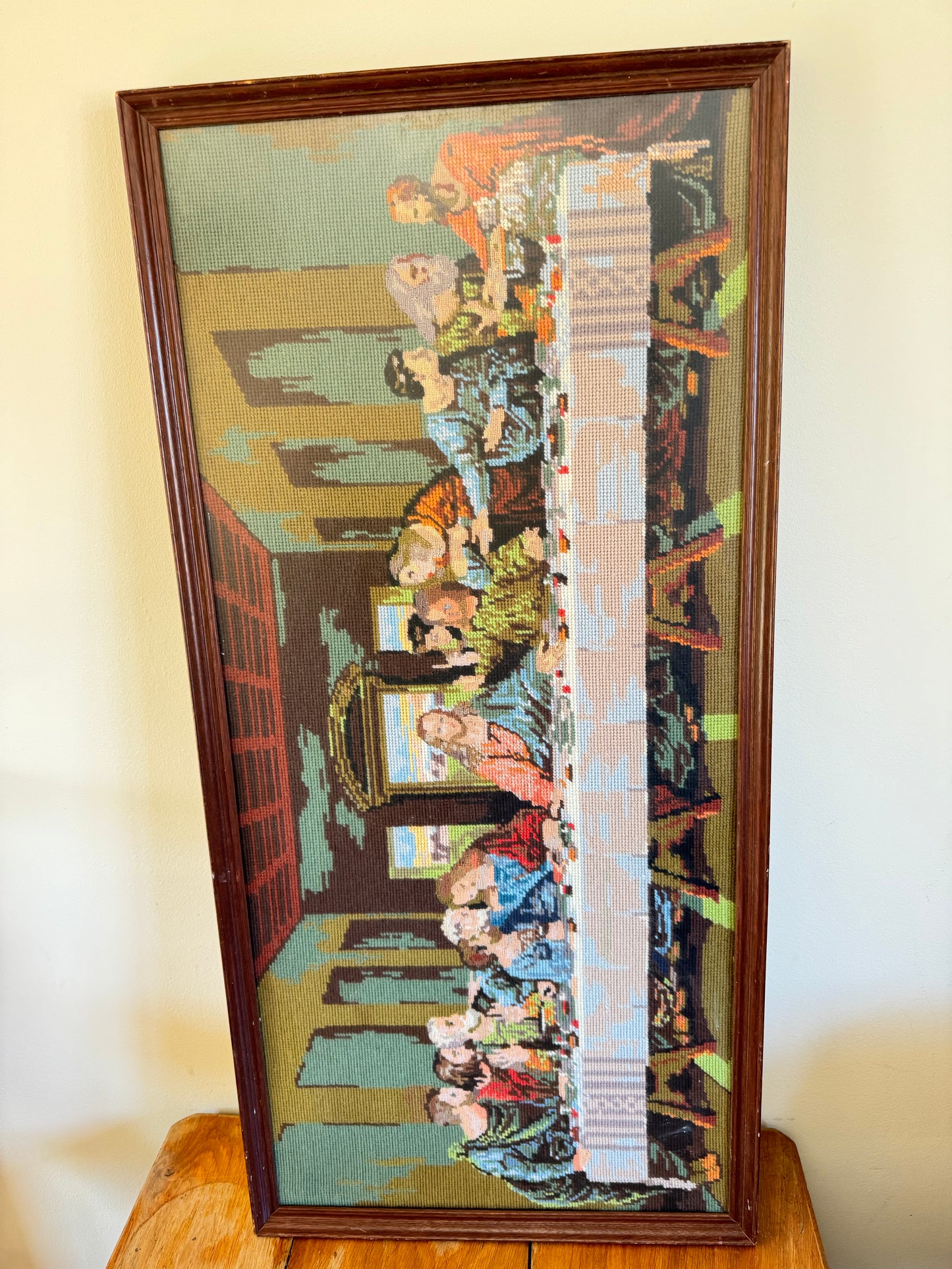 The Last Supper Framed Needlepoint | Leonardo Da Vinci | Handcrafted Folk Art | Vintage Retro | Religious Holy Jesus |