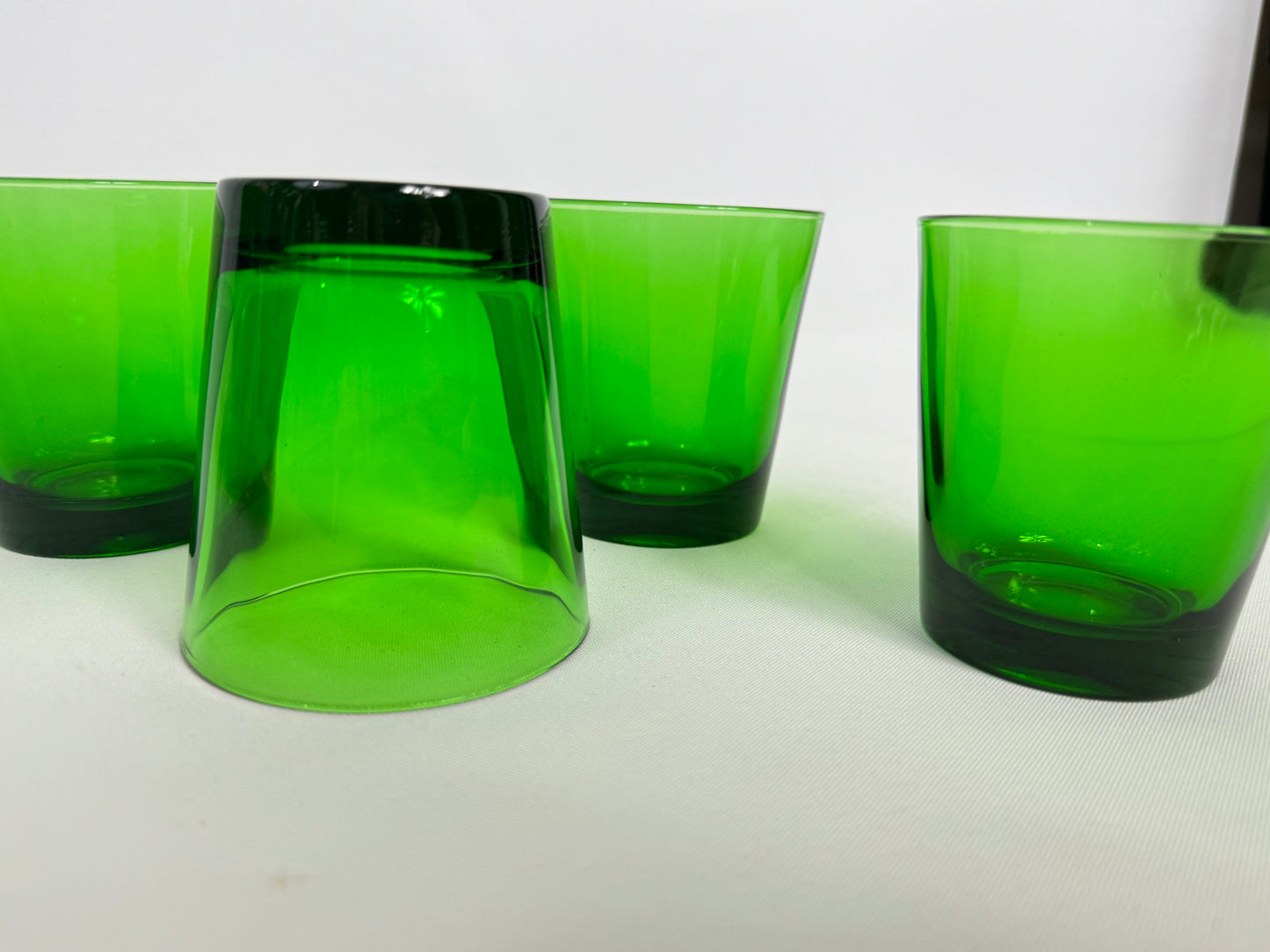 Green Italian Glass Short Tumblers | Vintage Retro MCM Mid Century | Barware |