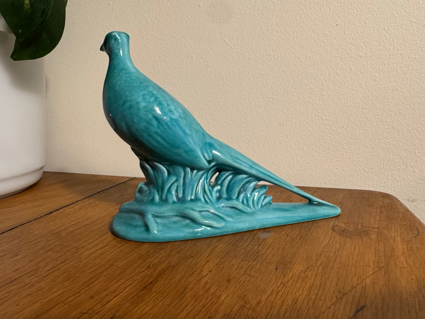 Turquoise Green Ceramic Pheasant Statue Ornament | Vintage Retro Decor | Made in UK |