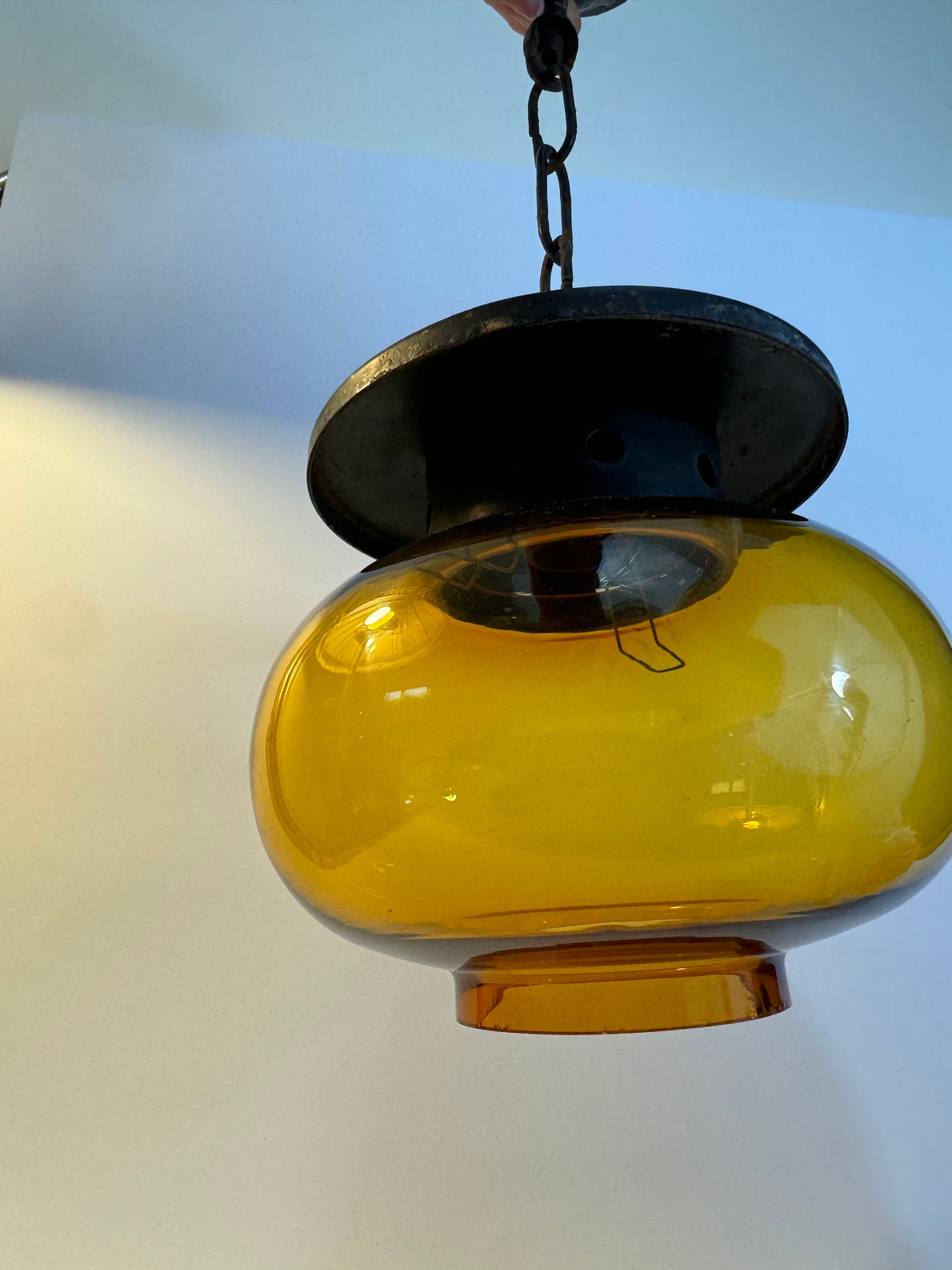 Antique Amber Glass Balloon Light Fitting | Iron | Made in Spain | Vintage Retro |