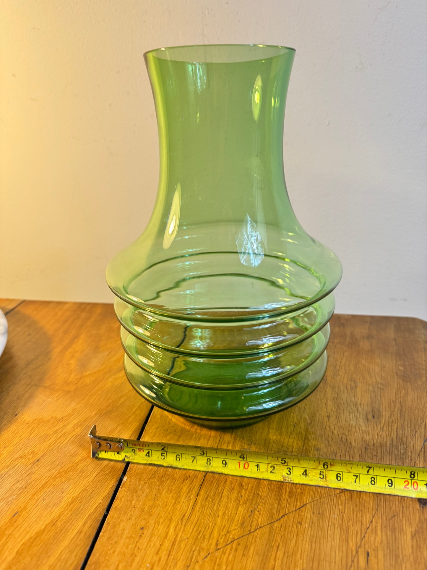 Green Hooped Glass Vase | Vintage Retro | Unusual Unique Quirky | Scandi |
