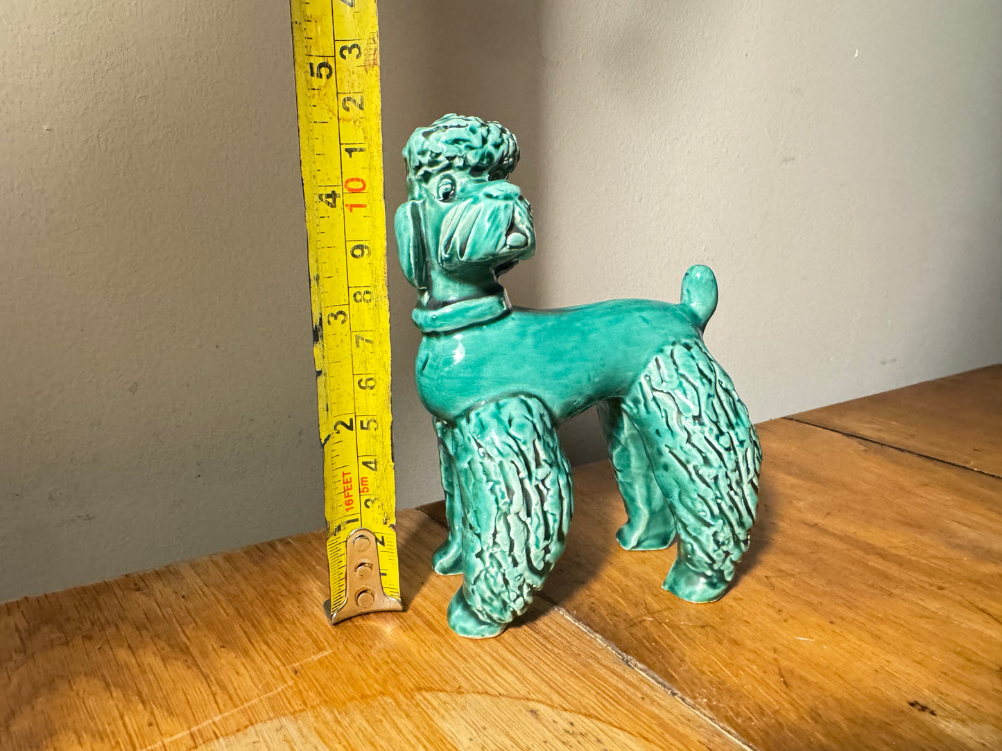 Ceramic Green Glazed Spaghetti Poodle Dog | Vintage Retro |