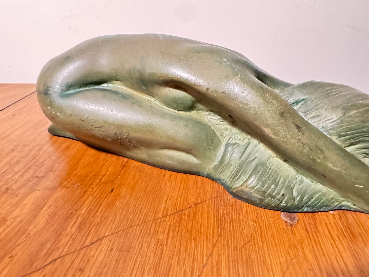 Carved Slate Sleeping Nude Lady Figure With Bronzed Effect Finish | Vintage Decor | Art Deco | Unique | c1930 |