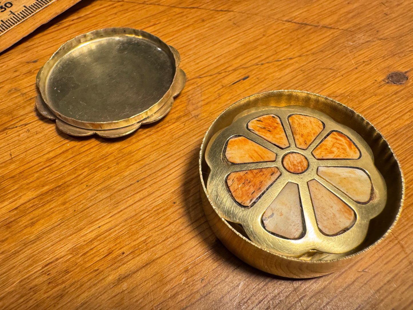 Set of 3 Small Brass Flower Pill Boxes | Vintage Retro | Trinket Box |