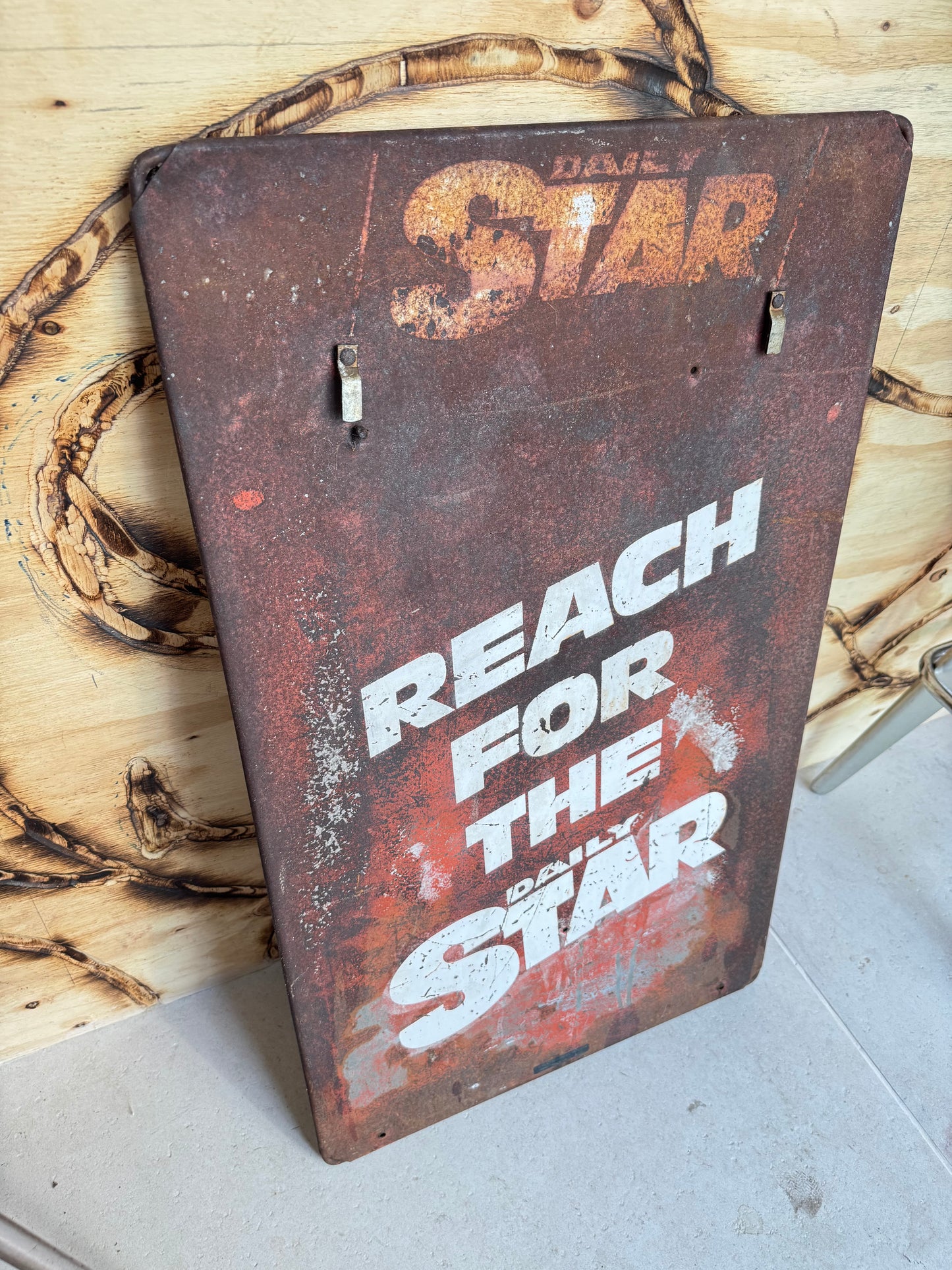Large Daily Star Newspaper Advertising Metal Sign | Weathered Distressed | Vintage Retro | Reach For The Daily Star |