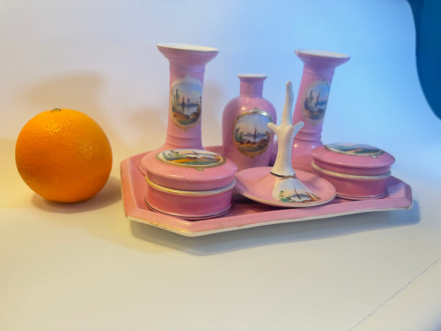 Pink Vintage Ceramic 7 Piece Vanity Set | Dressing Table | Retro Unique |