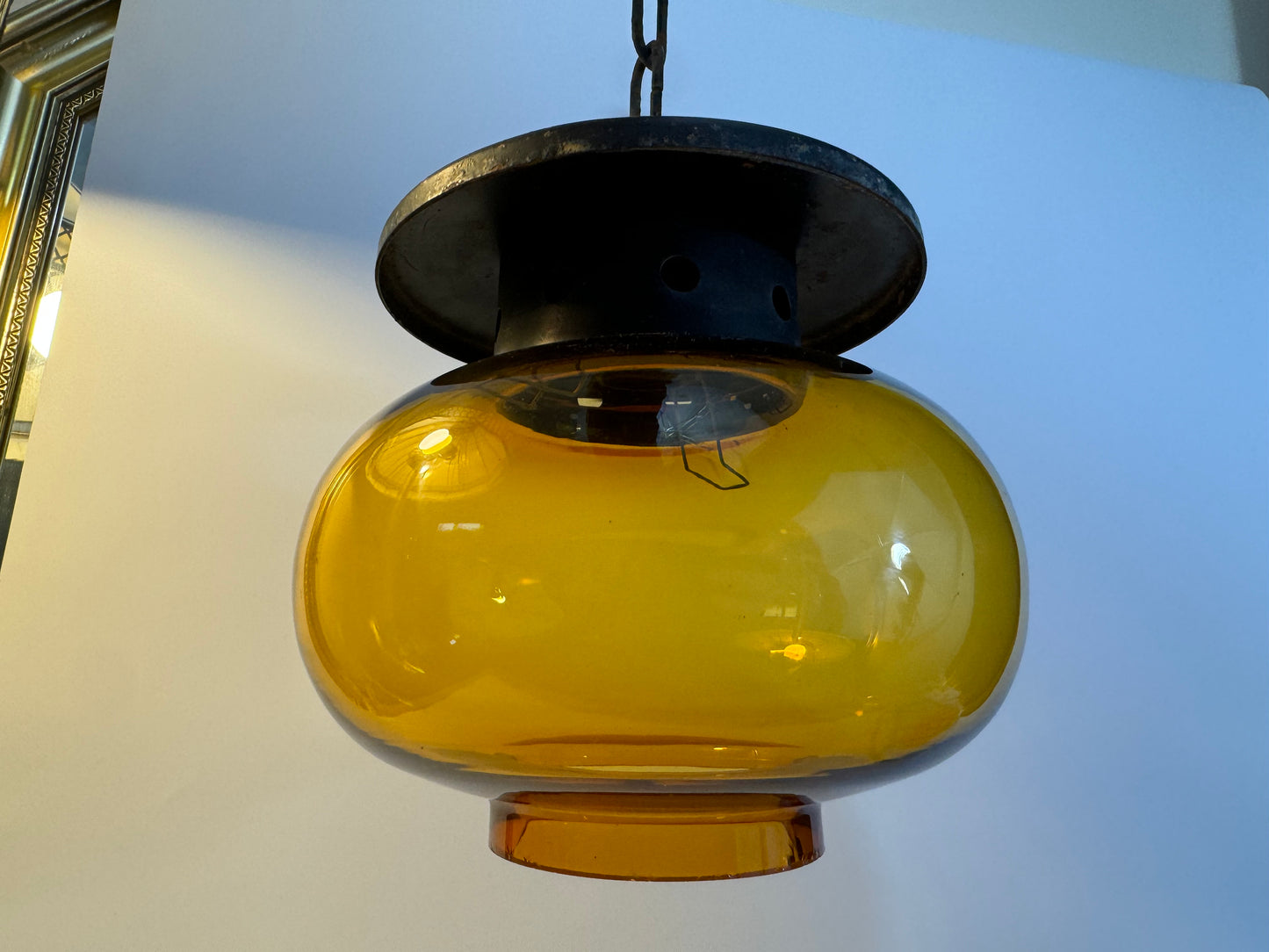 Antique Amber Glass Balloon Light Fitting | Iron | Made in Spain | Vintage Retro |