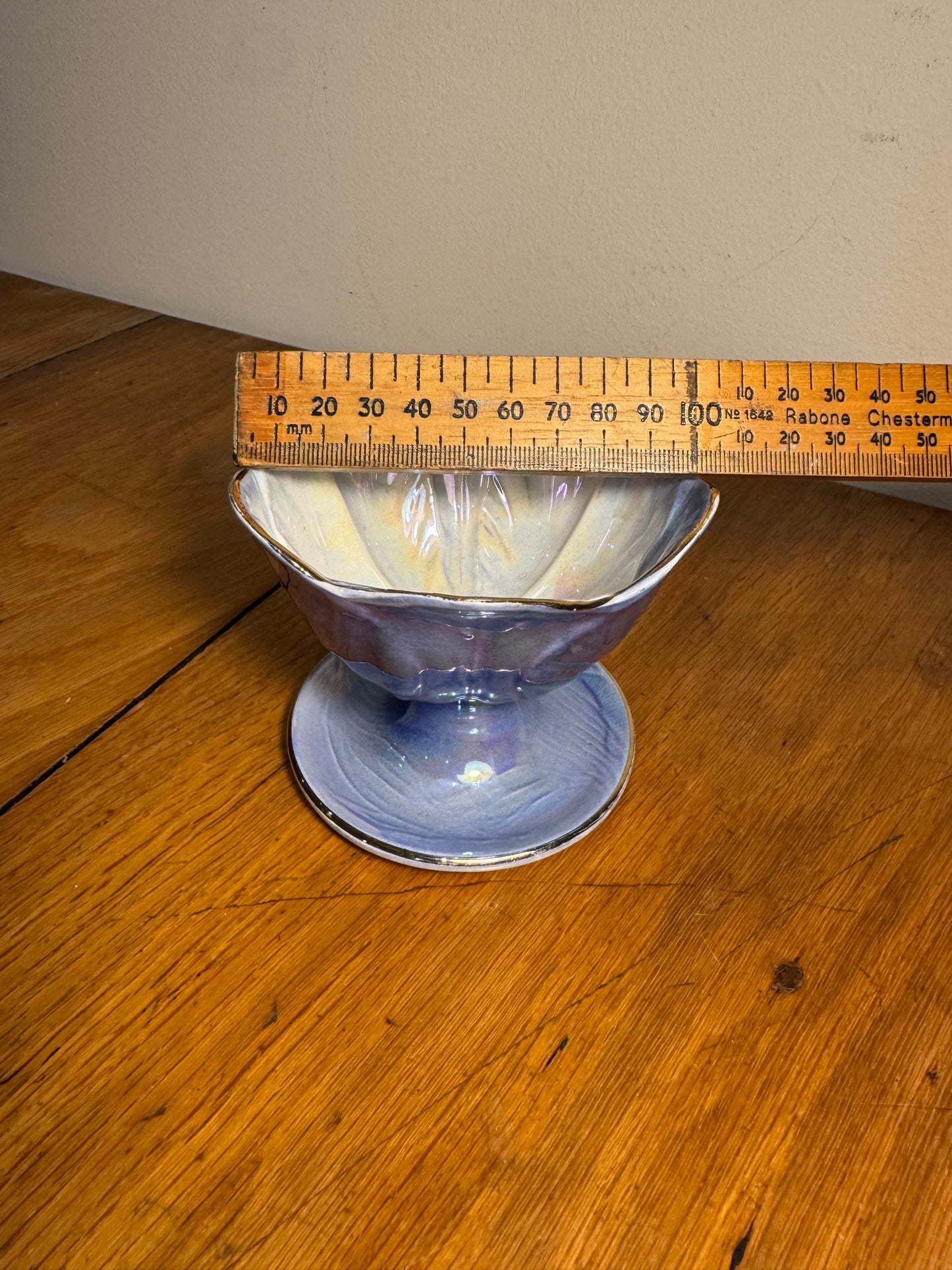 Lustre Maling Harlequin Flower Sundae Dish Blue/Purple Iridescent | Vintage Retro | Trinket Dish |