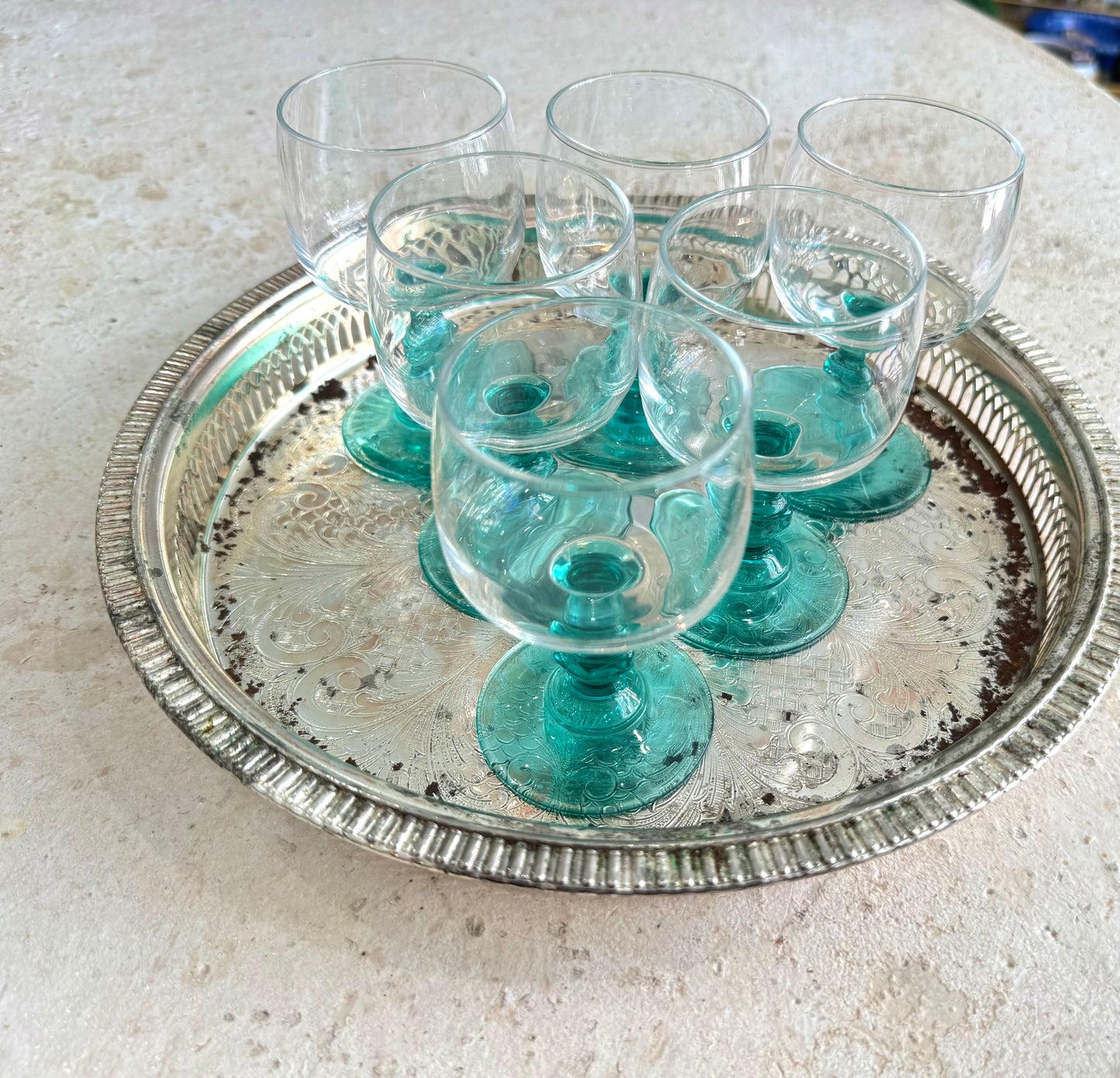 Turquoise Stem Glasses | Luminarc France | Wine/Cocktail/Aperitivo Glasses | Vintage Retro Barware Glassware |