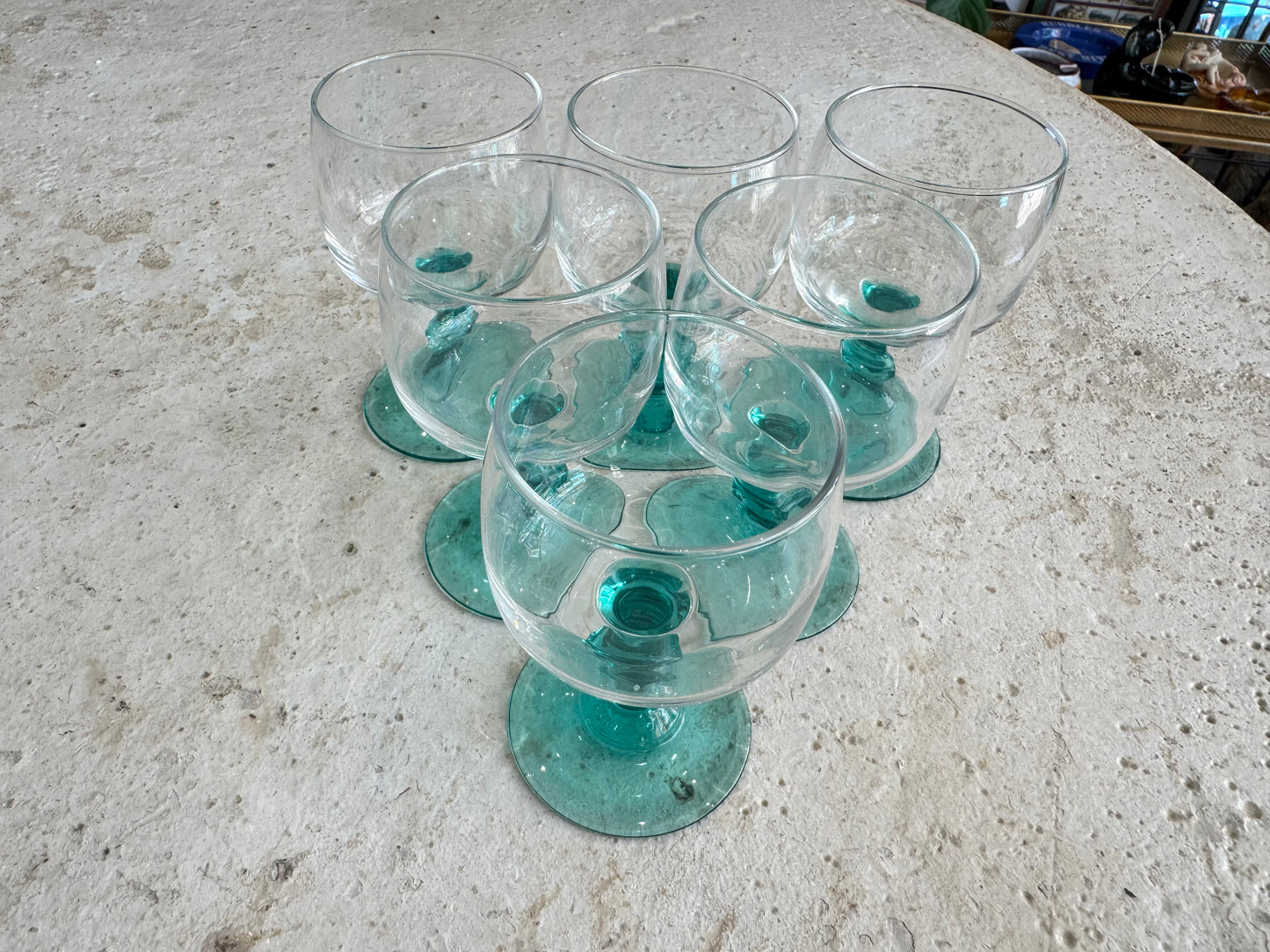 Turquoise Stem Glasses | Luminarc France | Wine/Cocktail/Aperitivo Glasses | Vintage Retro Barware Glassware |