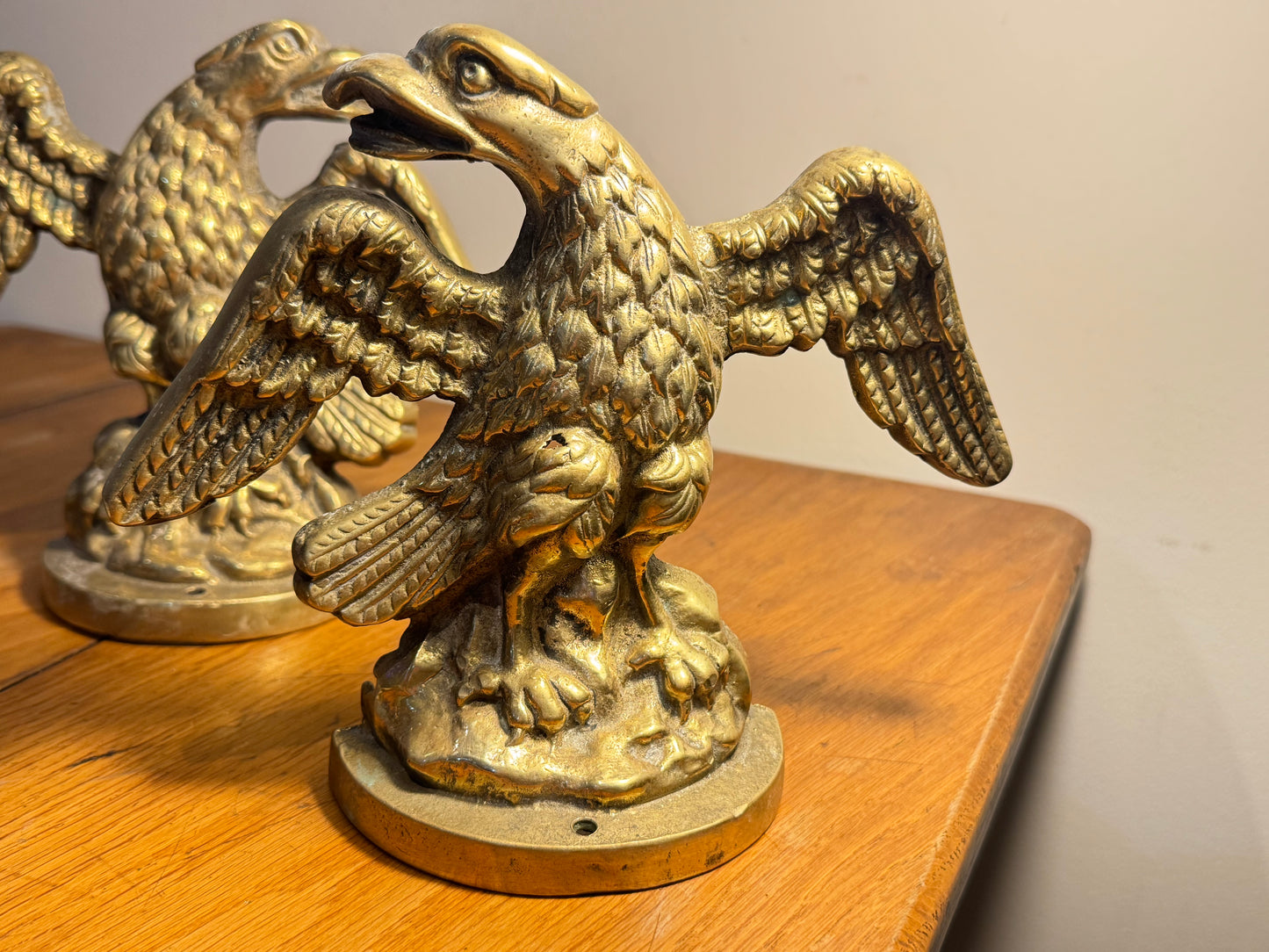 Pair of Antique Solid Brass Fire Place Andirons | Eagle Ornaments/Fire dog Ends | Fire Place Decor |Chenets/Eagles | Vintage Unique |
