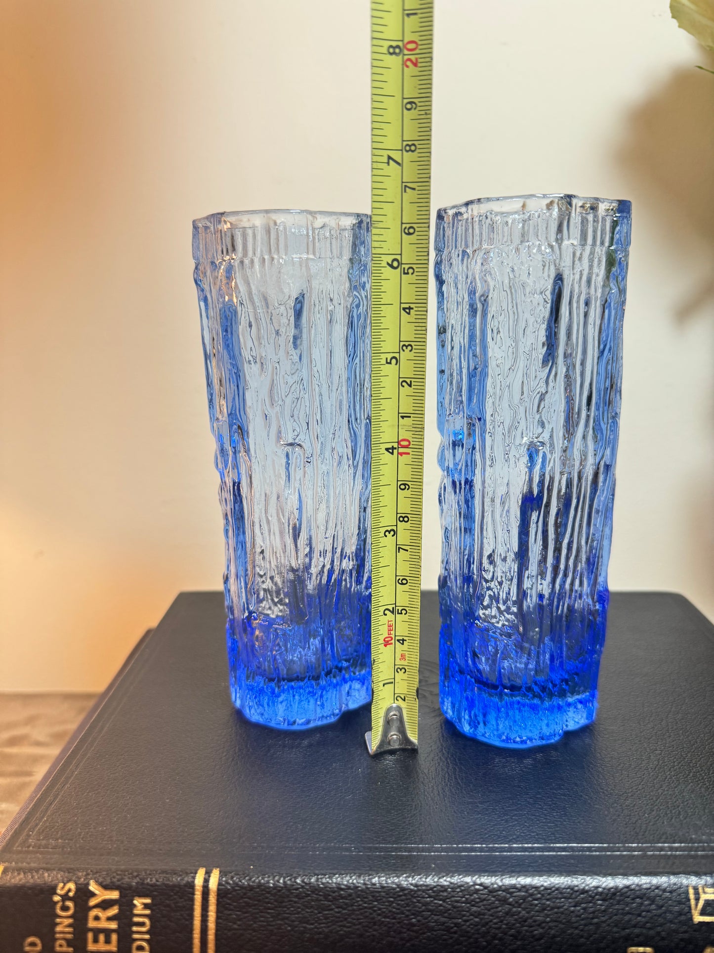 Ravenhead Vintage Blue Vases | Art Glass | Ravenhead Bark Textured Glass | Retro Mid Century | 70s | Pair |
