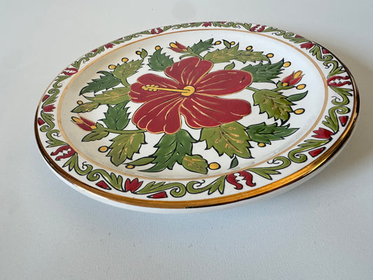 Pretty Floral Wall Hanging Plate | Handmade with 24K Gold Detailing | Made in Rhodes Greece |Vintage Retro Decor | Grecian |
