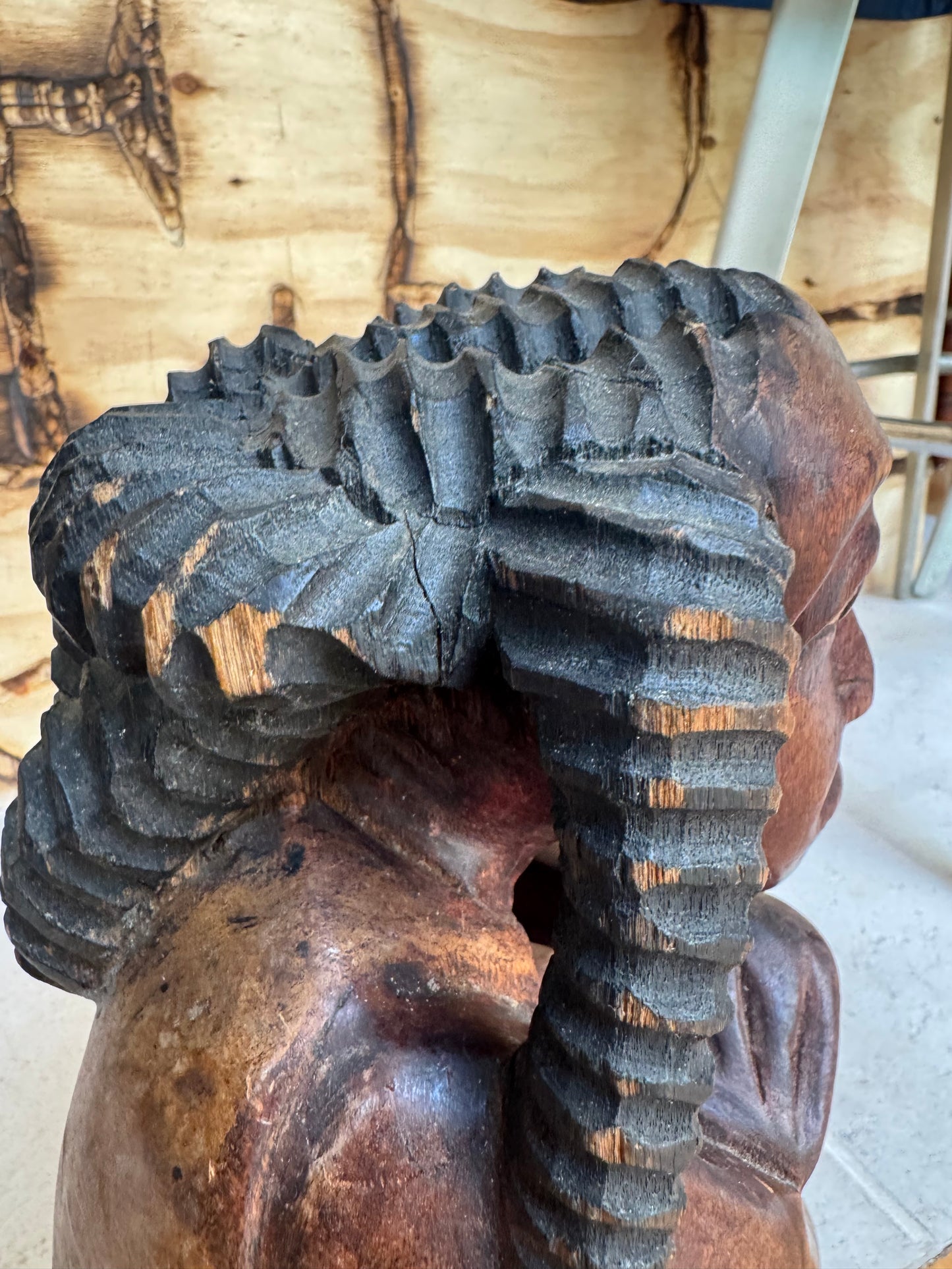 Hand Carved African Wooden Statue Sculpture of Sitting Man | Vintage Retro | Quirky Unique Decor |