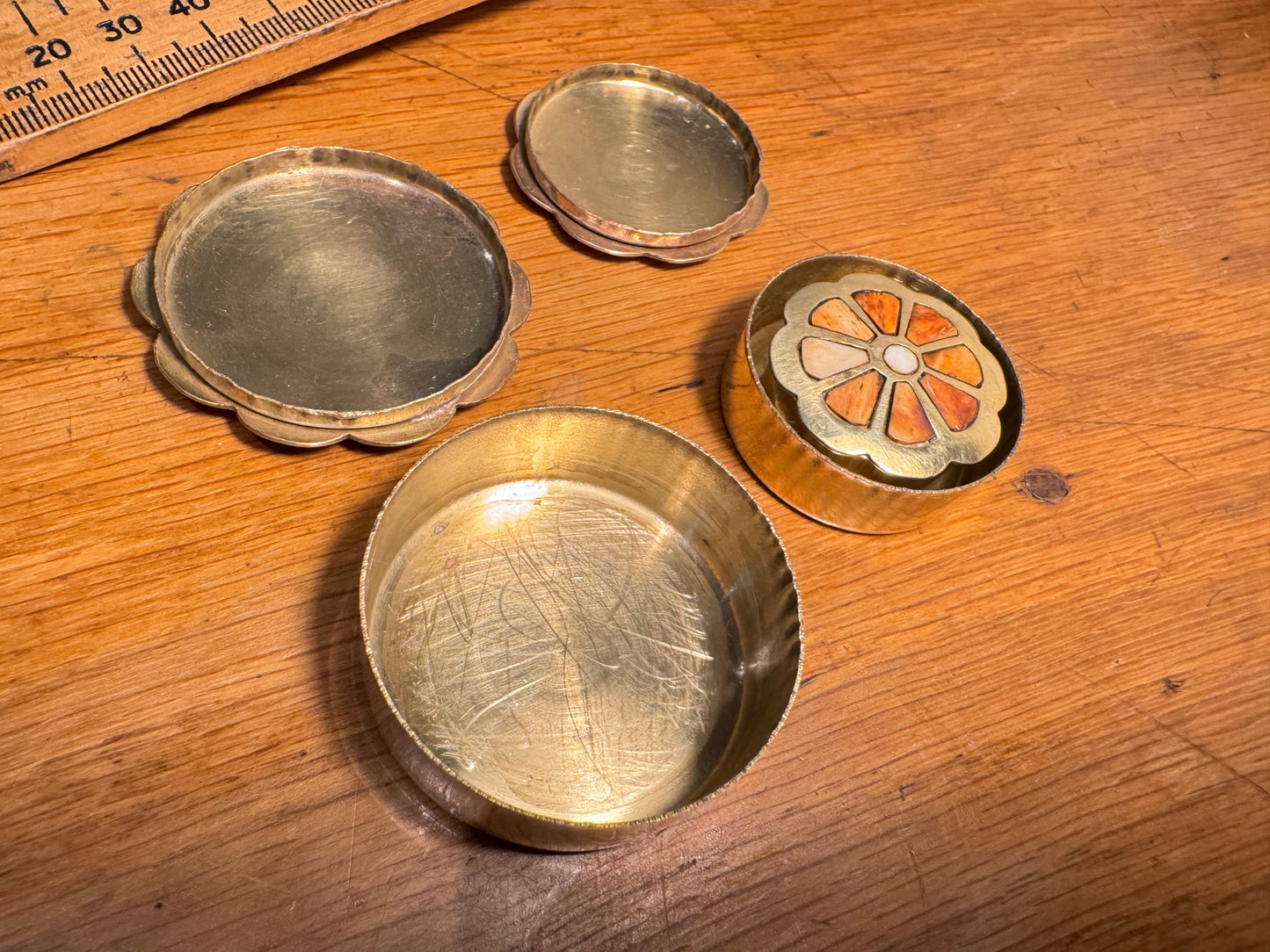 Set of 3 Small Brass Flower Pill Boxes | Vintage Retro | Trinket Box |