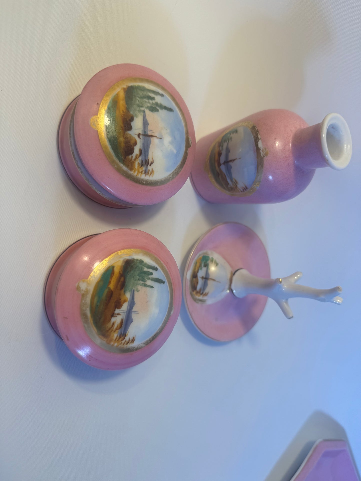 Pink Vintage Ceramic 7 Piece Vanity Set | Dressing Table | Retro Unique |