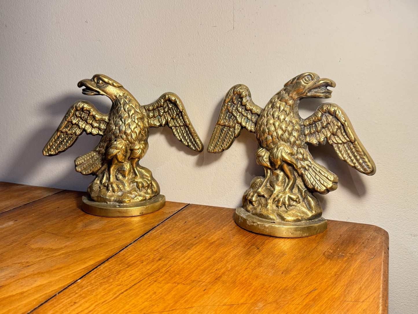 Pair of Antique Solid Brass Fire Place Andirons | Eagle Ornaments/Fire dog Ends | Fire Place Decor |Chenets/Eagles | Vintage Unique |