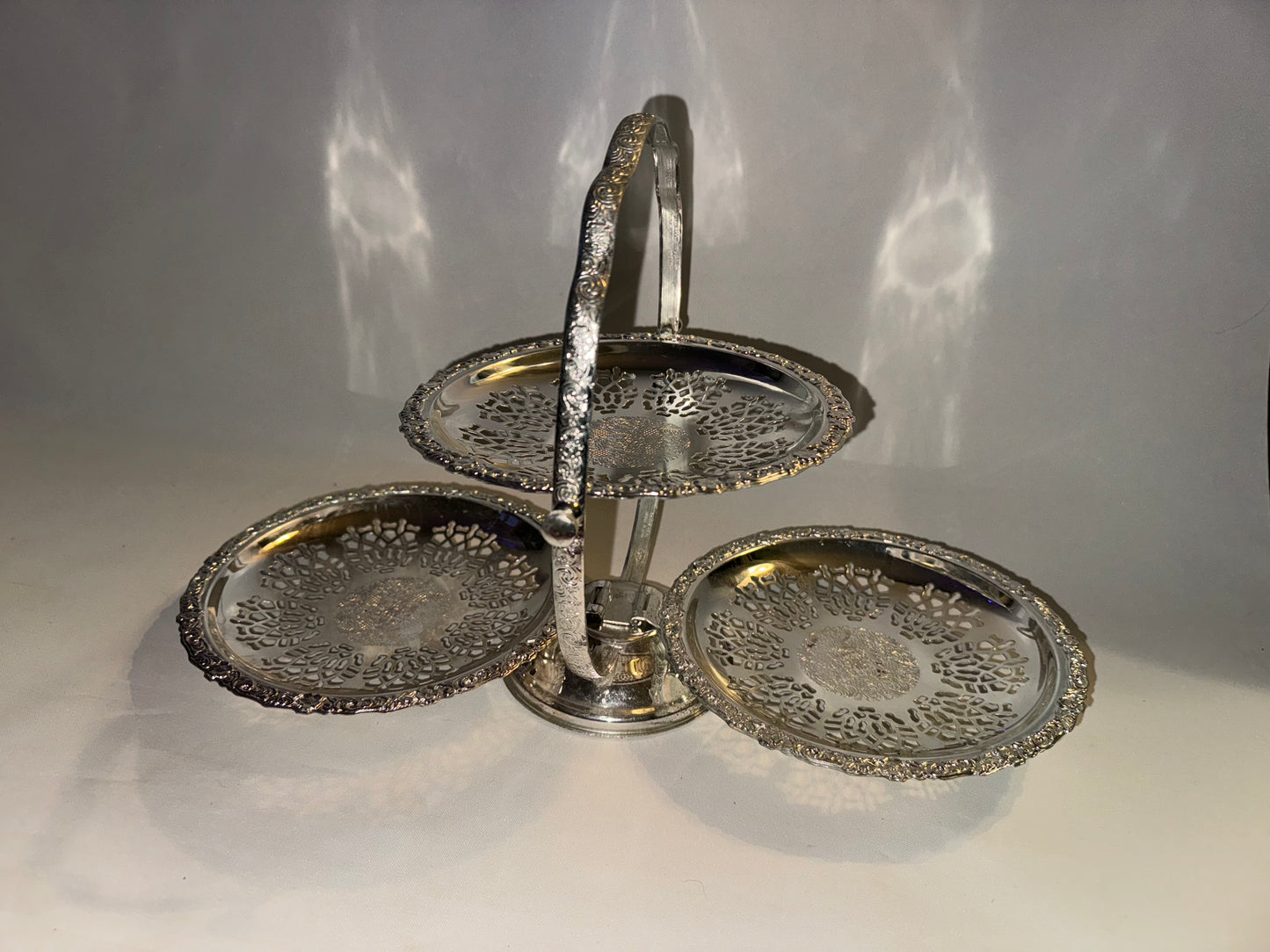 Silver Plated 3 Tier Folding Serving Platter | Queen Anne | Afternoon Tea | Silver Service | Vintage Retro |