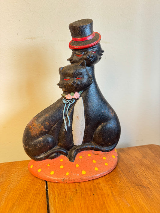 Vintage Cast Iron Tom Cat and Lady Cat Door Stop | Vintage Retro Antique | Quirky Unique |