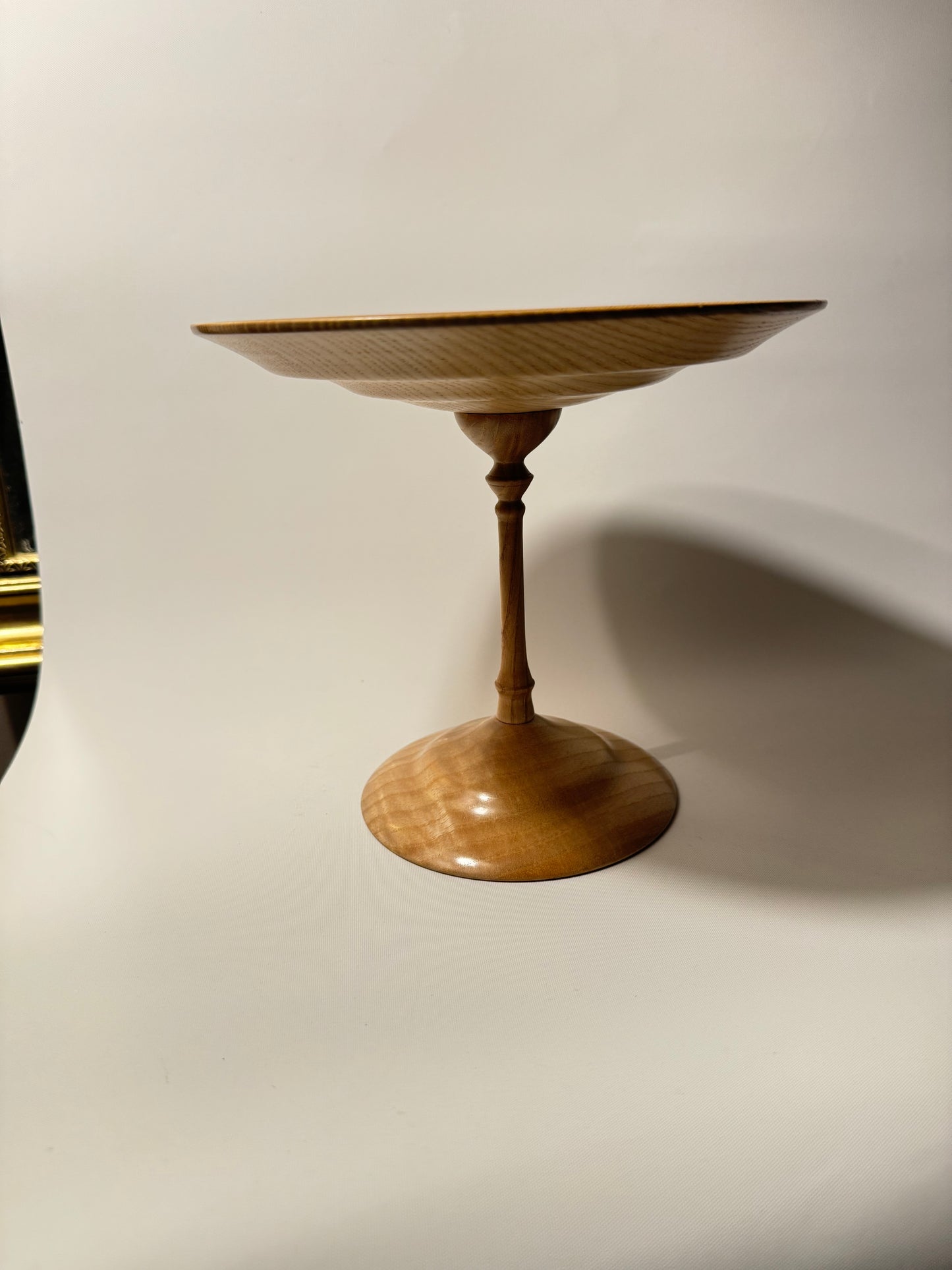 Handmade Ash Wood Pedestal Platter/Bowl | Dinner Party Serveware | Vintage Retro | Scandi | MCM Mid Century |