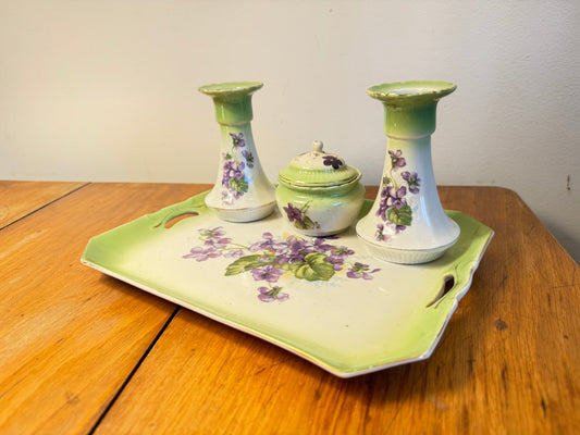 Green Ceramic 4 Piece Vanity Set | Dressing Table | Retro Unique |