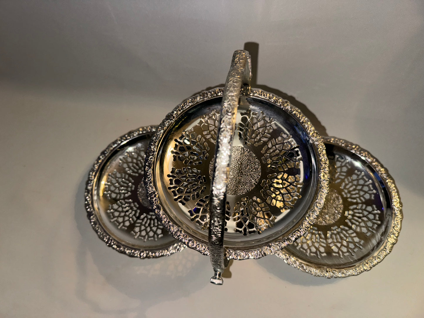 Silver Plated 3 Tier Folding Serving Platter | Queen Anne | Afternoon Tea | Silver Service | Vintage Retro |
