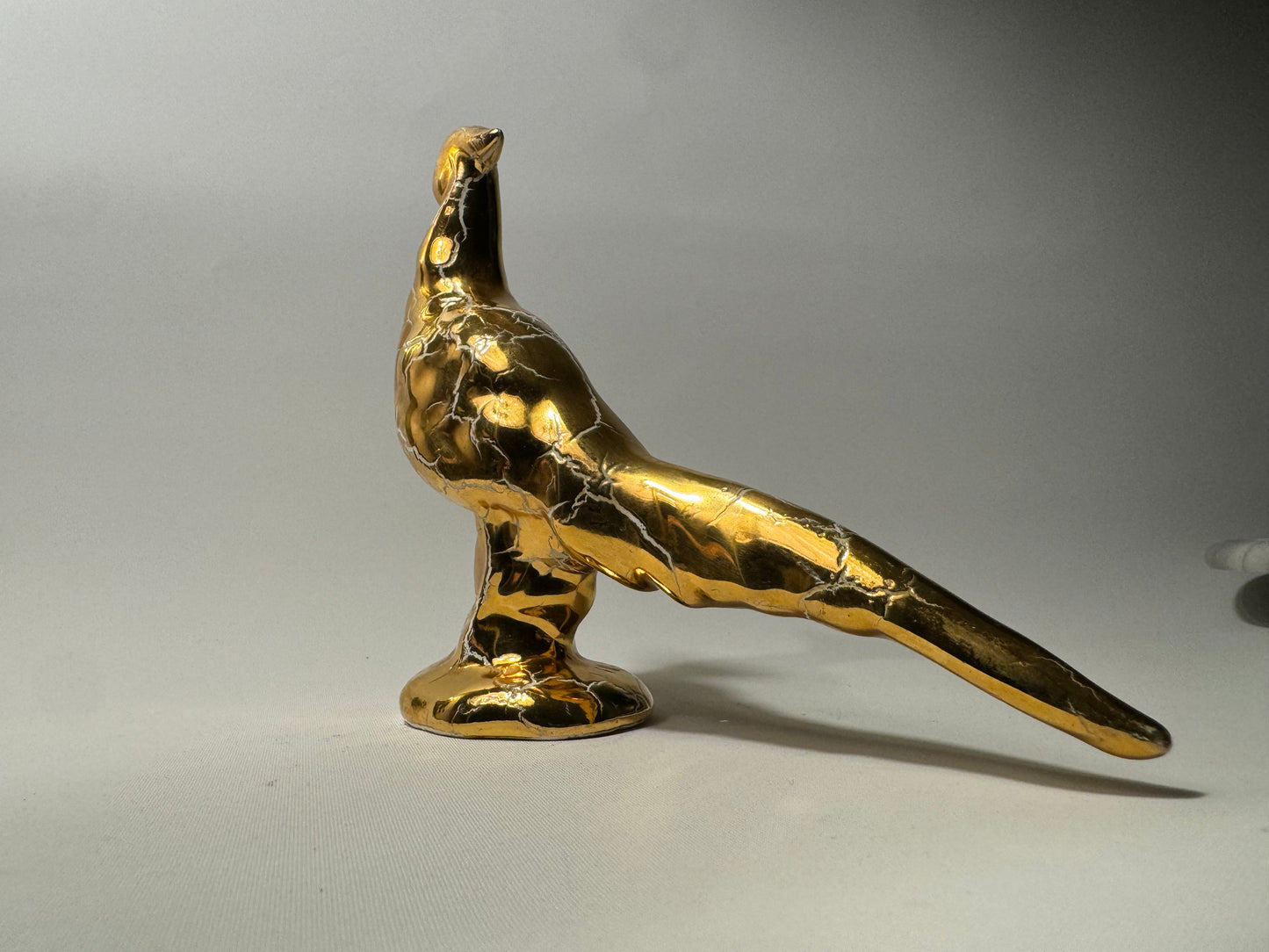 22K Handpainted Gold Ceramic Pheasant Statue Ornament | Canada | Vintage Retro |