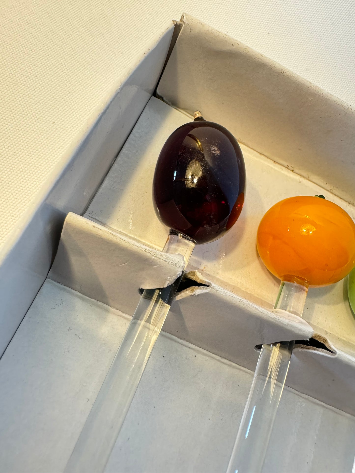 Glass Fruit Cocktail Stirrers | Grape Orange Apple Lemon | Vintage Retro Kitsch | Barware Glassware Dinner Party |