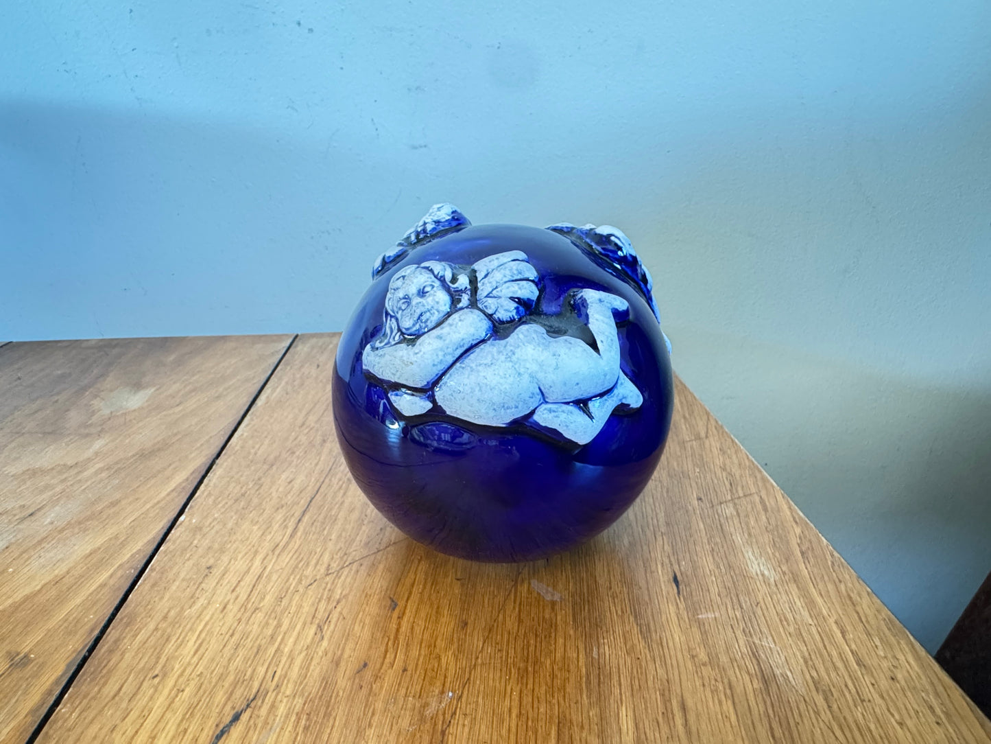 Ceramic Glazed Orb with Cherub Detail | Vintage Retro |