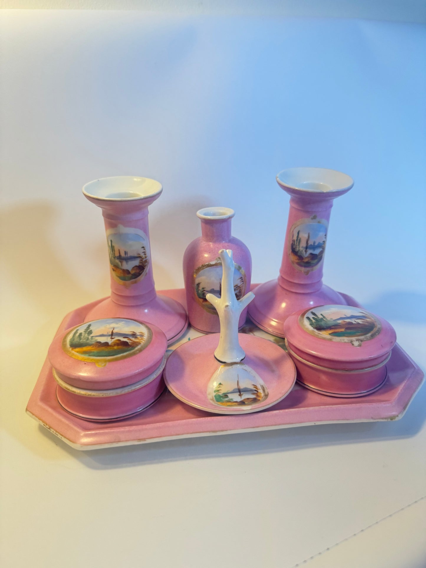 Pink Vintage Ceramic 7 Piece Vanity Set | Dressing Table | Retro Unique |