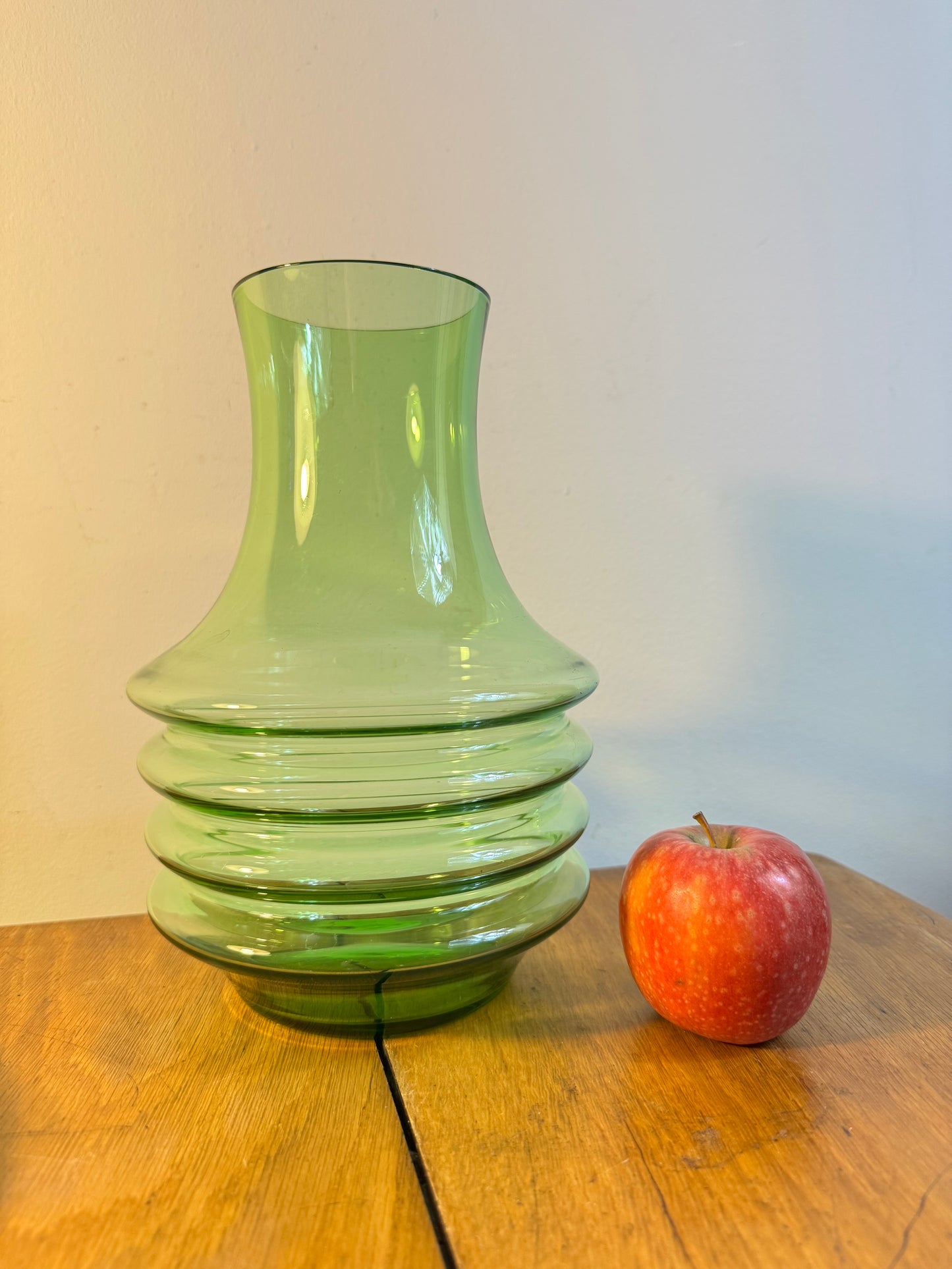 Green Hooped Glass Vase | Vintage Retro | Unusual Unique Quirky | Scandi |