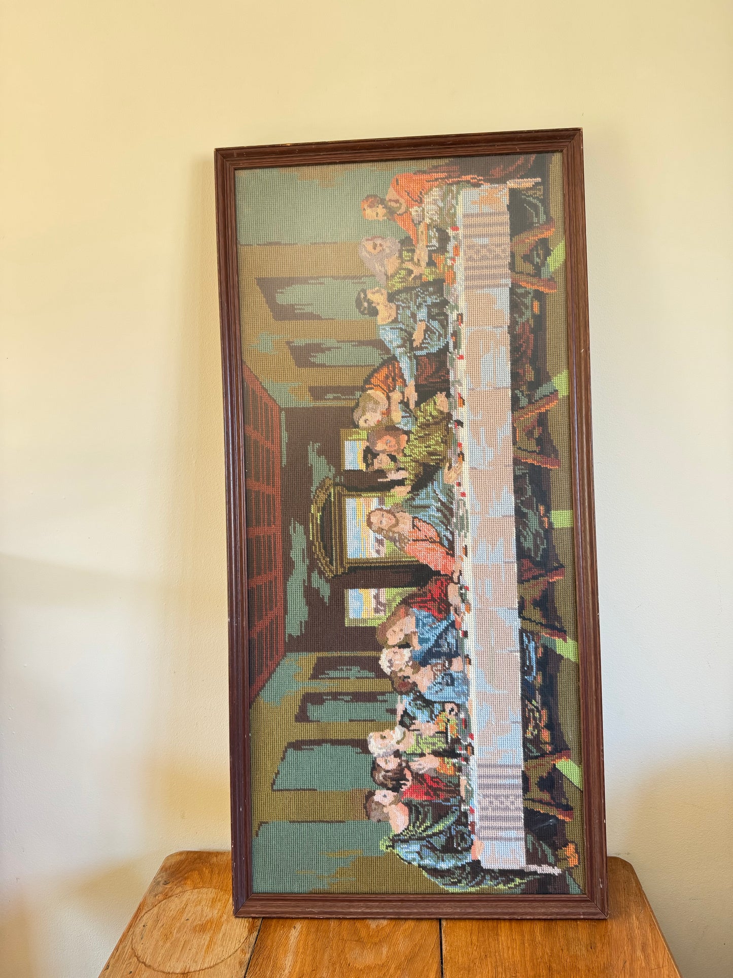 The Last Supper Framed Needlepoint | Leonardo Da Vinci | Handcrafted Folk Art | Vintage Retro | Religious Holy Jesus |