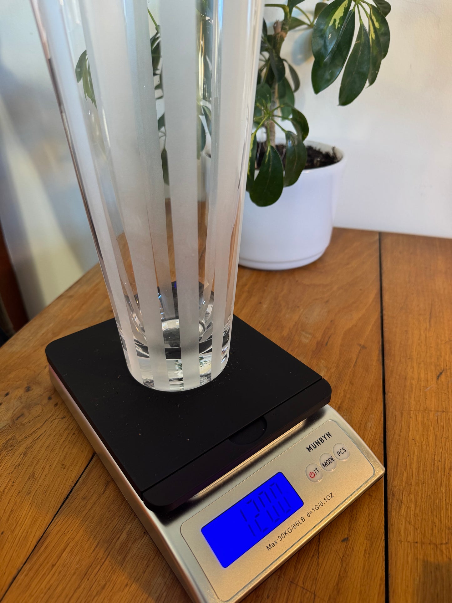 Clear Frosted Stripe Glass Vase | Vintage Retro |