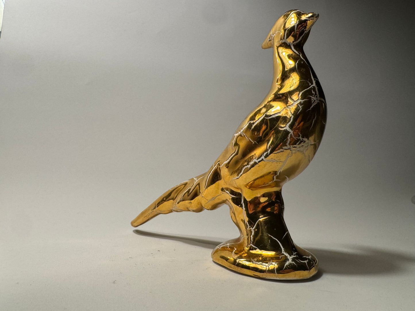 22K Handpainted Gold Ceramic Pheasant Statue Ornament | Canada | Vintage Retro |