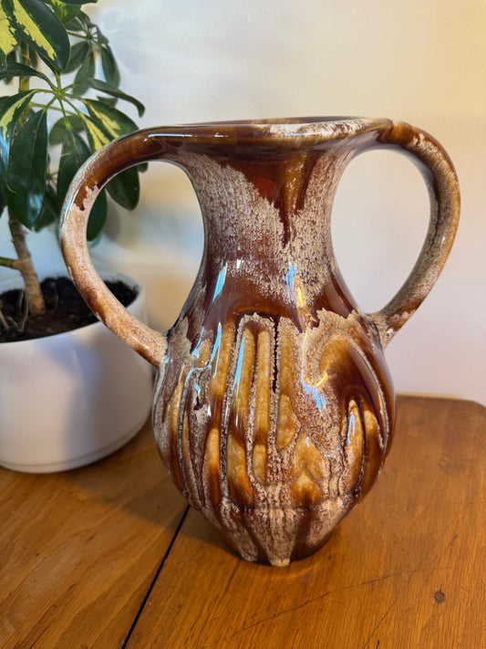 Large Ceramic Vase with Drip Glaze | Twin Double Handle | Vintage Retro Home decor |