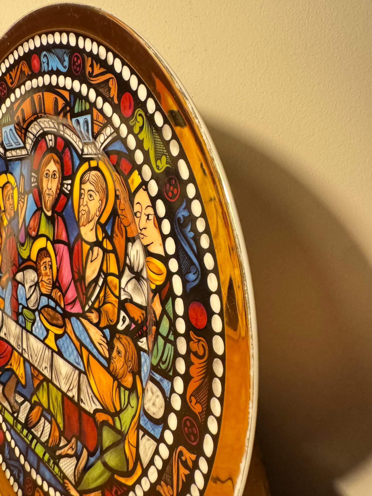 Decorative Colourful Wall Plate of Last Supper | Bone China | Made in England | Religious Quirky | Vintage Retro |