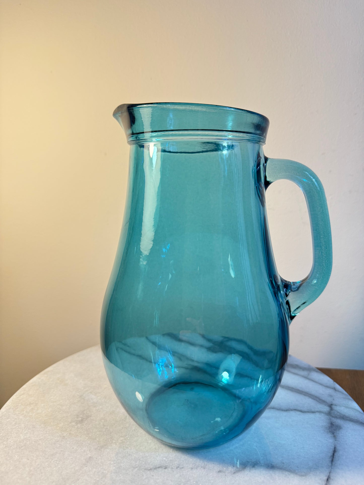 Turquoise Glass Jug | Vintage Retro Barware| Quirky Unique Cocktail Pitcher | Flower Vase |